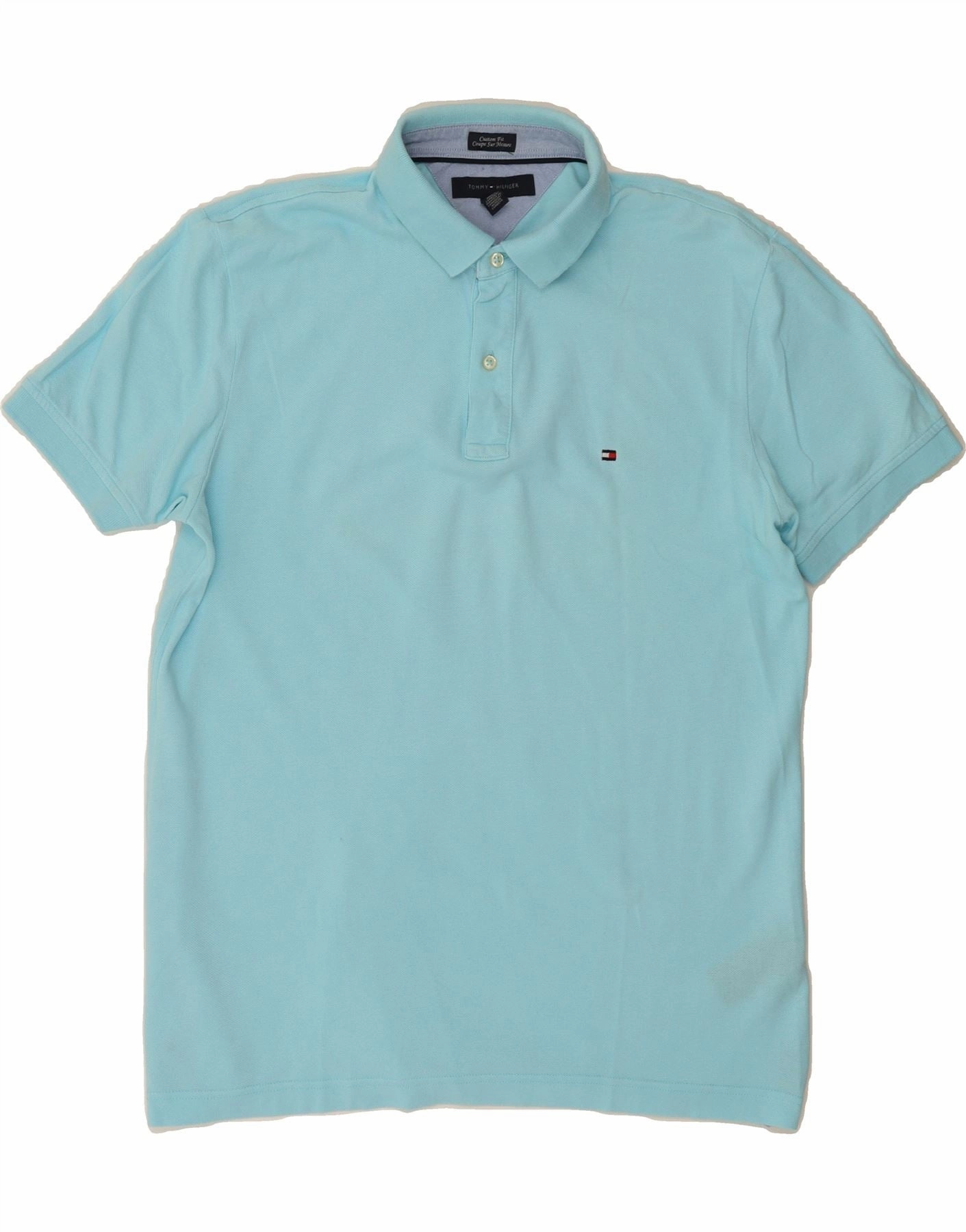 TOMMY HILFIGER Mens Custom Fit Polo Shirt Large Blue Cotton