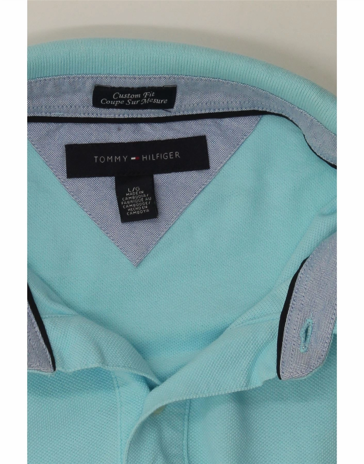 TOMMY HILFIGER Mens Custom Fit Polo Shirt Large Blue Cotton