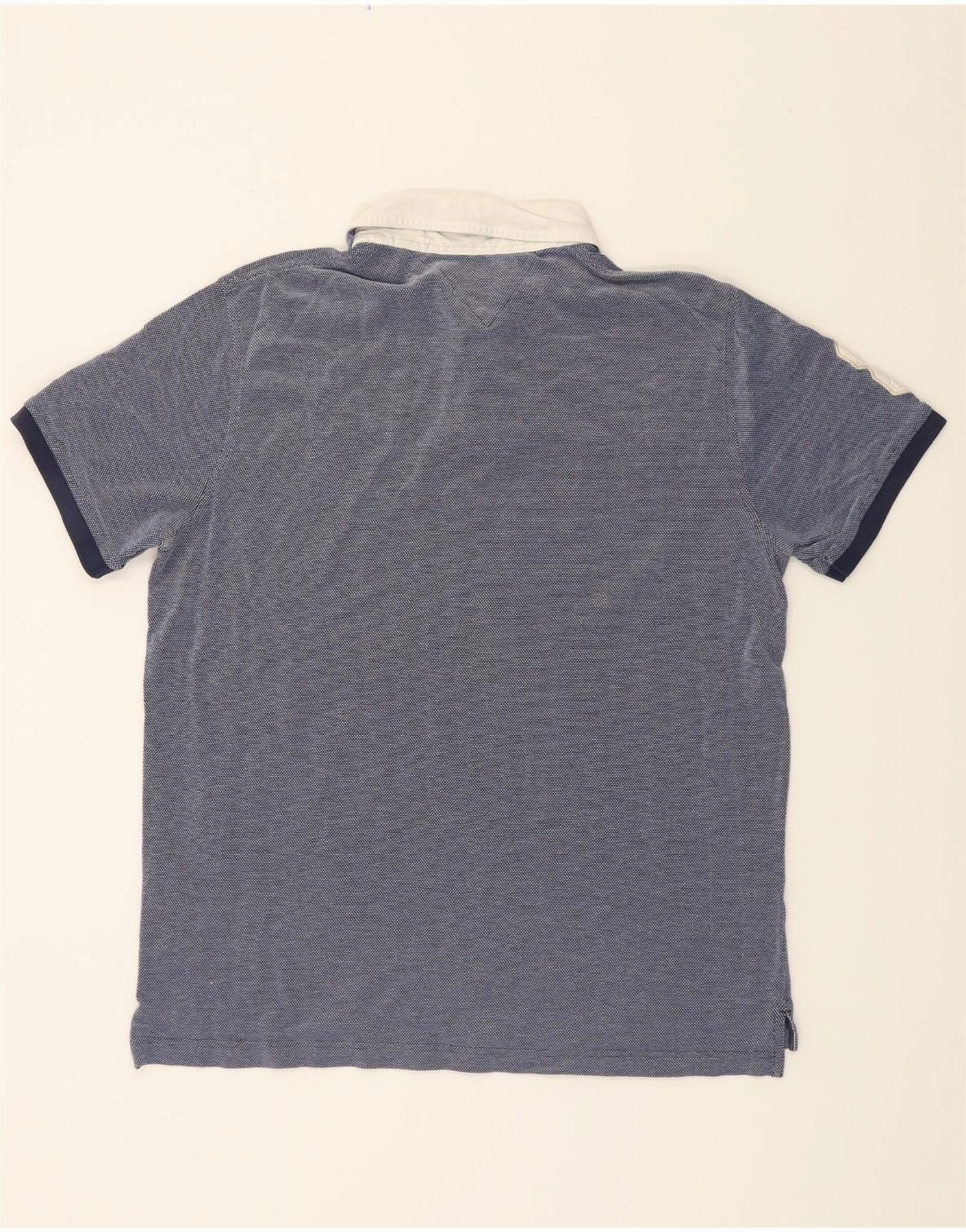 TOMMY HILFIGER Mens Slim Fit Polo Shirt 2XL Navy Blue Spotted Cotton