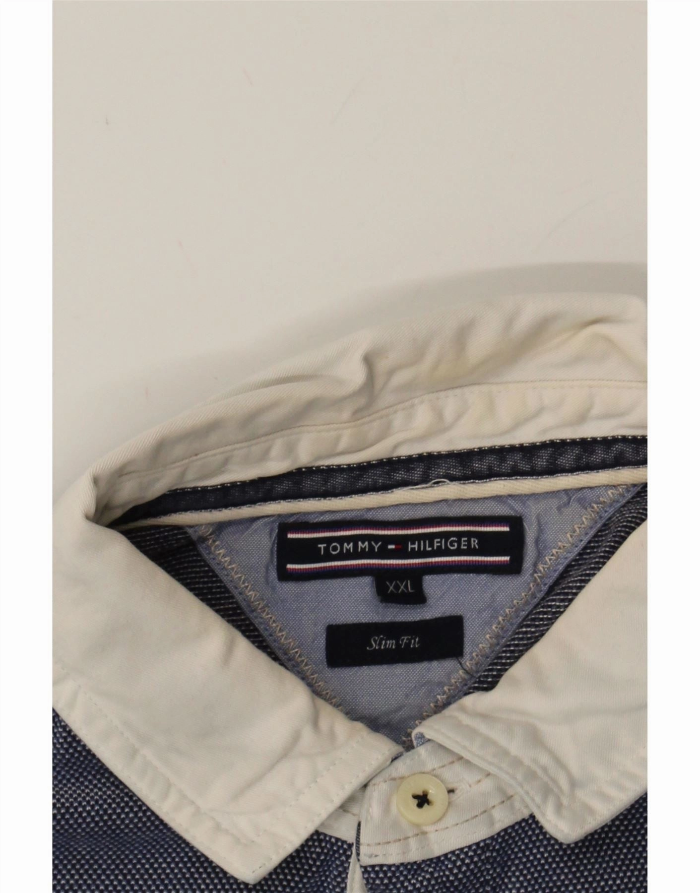 TOMMY HILFIGER Mens Slim Fit Polo Shirt 2XL Navy Blue Spotted Cotton