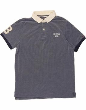 TOMMY HILFIGER Mens Slim Fit Polo Shirt 2XL Navy Blue Spotted Cotton
