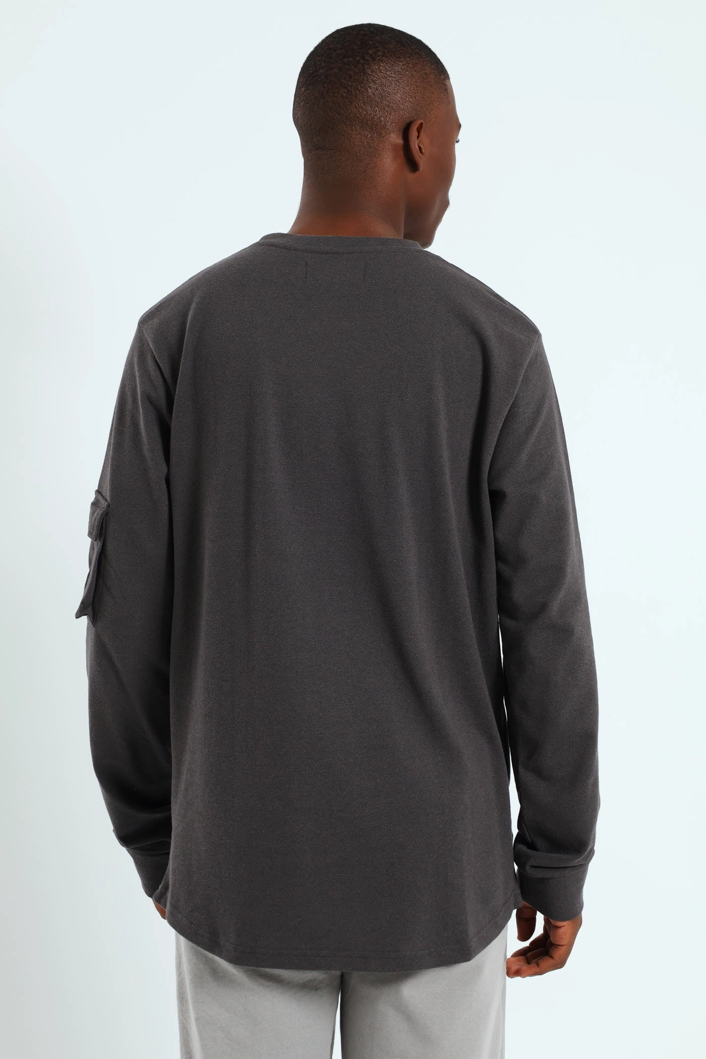 Utility Curved Hem Long Sleeve Tee - Charcoal