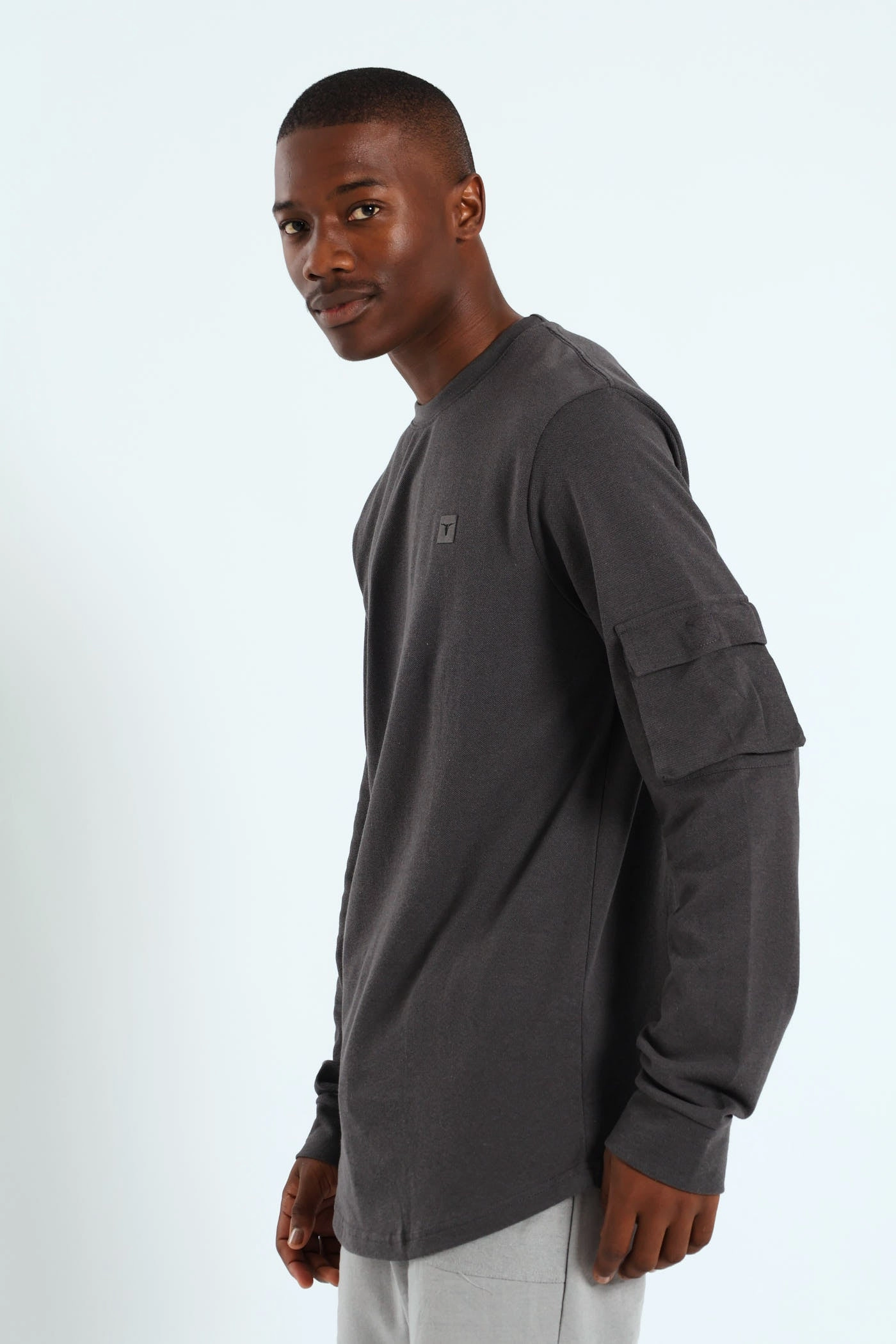 Utility Curved Hem Long Sleeve Tee - Charcoal