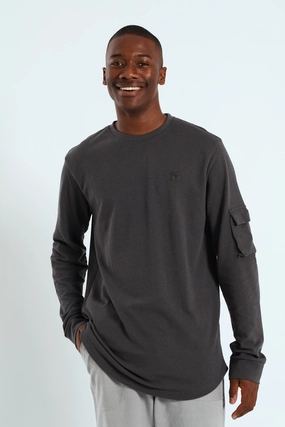 Utility Curved Hem Long Sleeve Tee - Charcoal