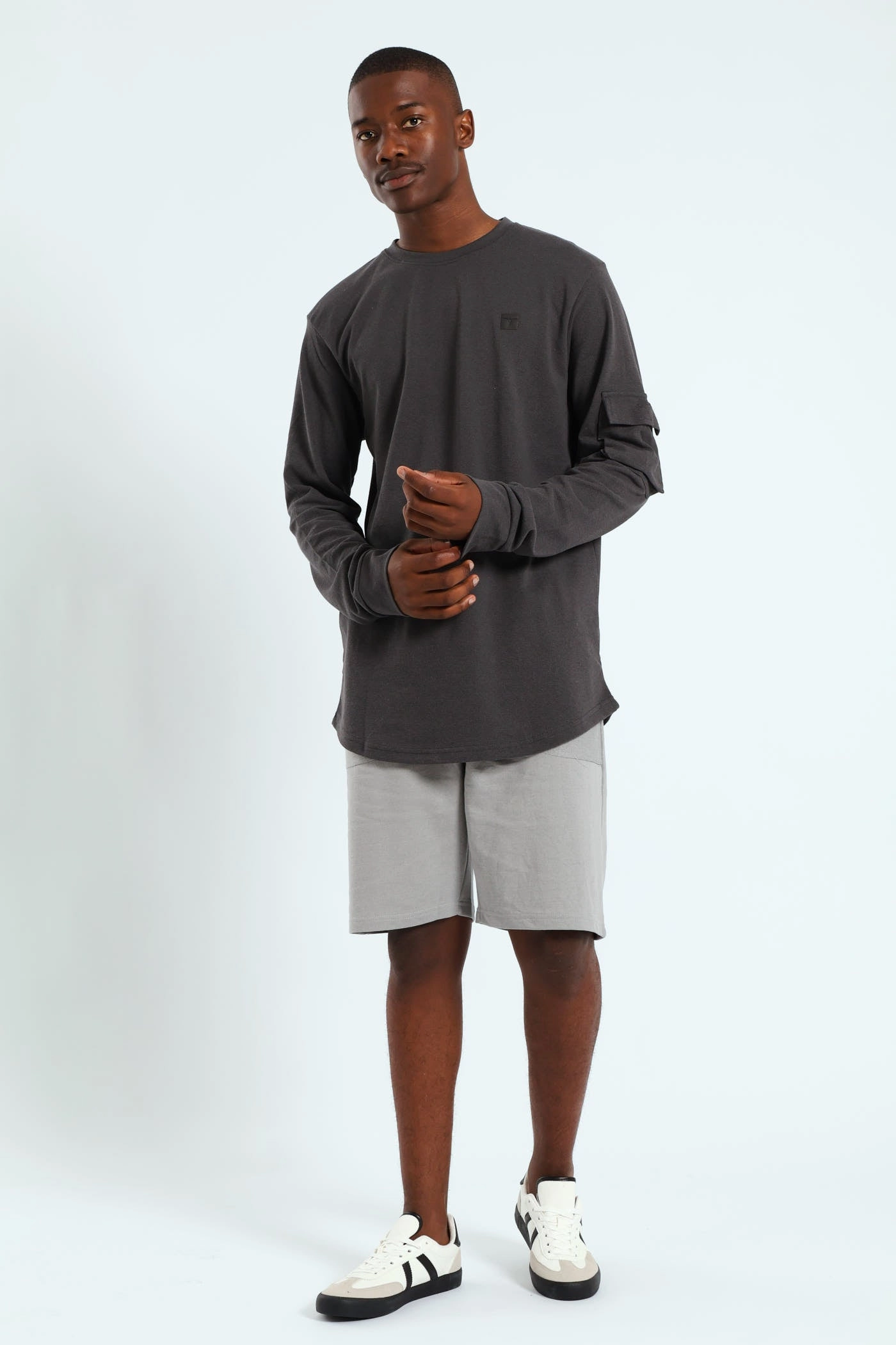 Utility Curved Hem Long Sleeve Tee - Charcoal