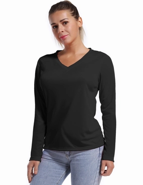 V Neck Long Sleeve Athletic Shirts black_yogastudio