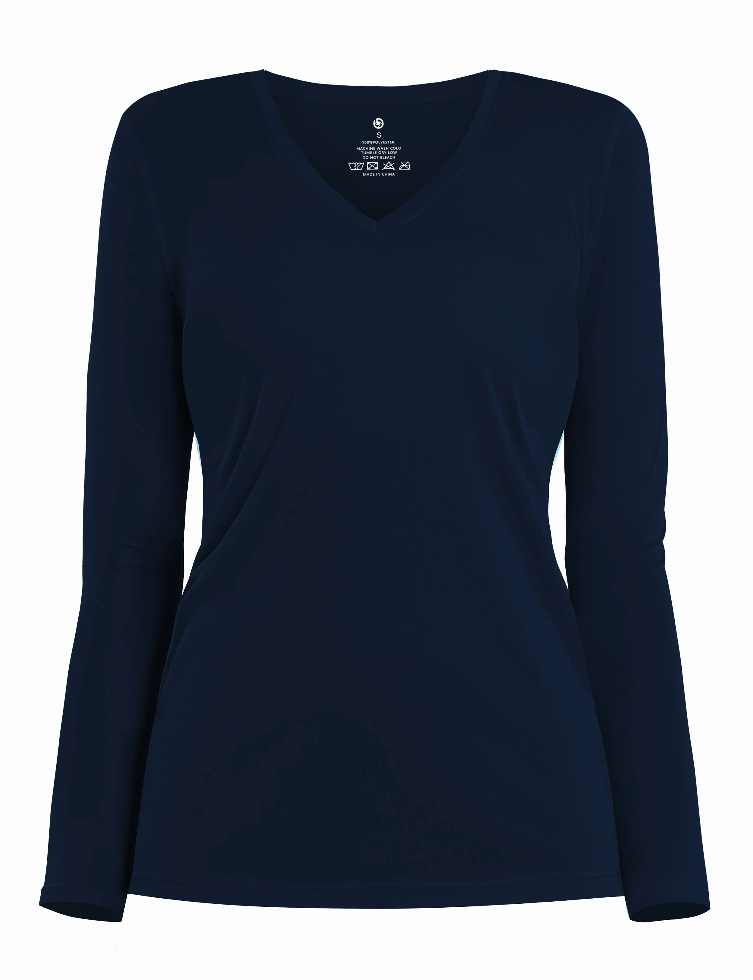 V Neck Long Sleeve Athletic Shirts darknavy_Pilates