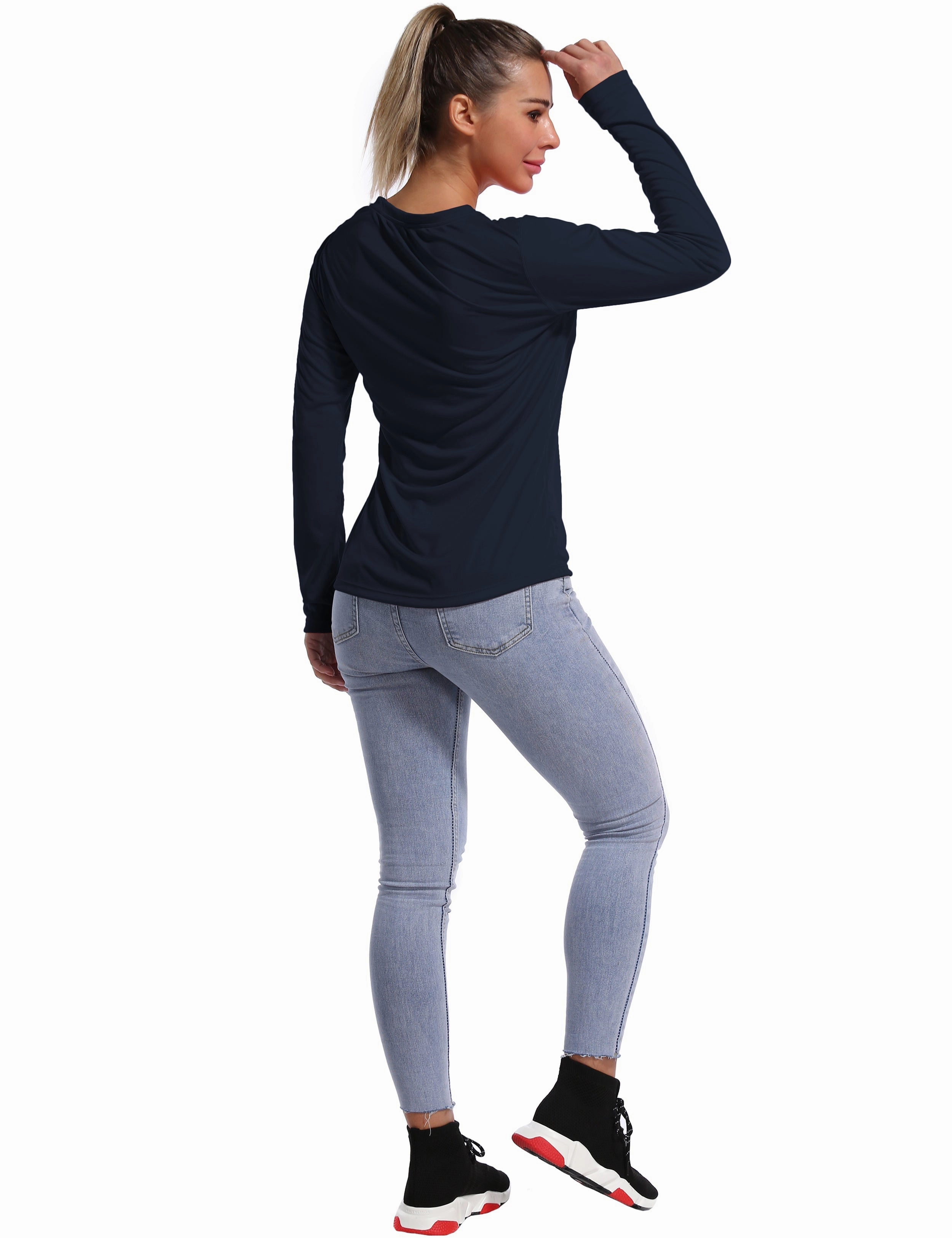 V Neck Long Sleeve Athletic Shirts darknavy_Running