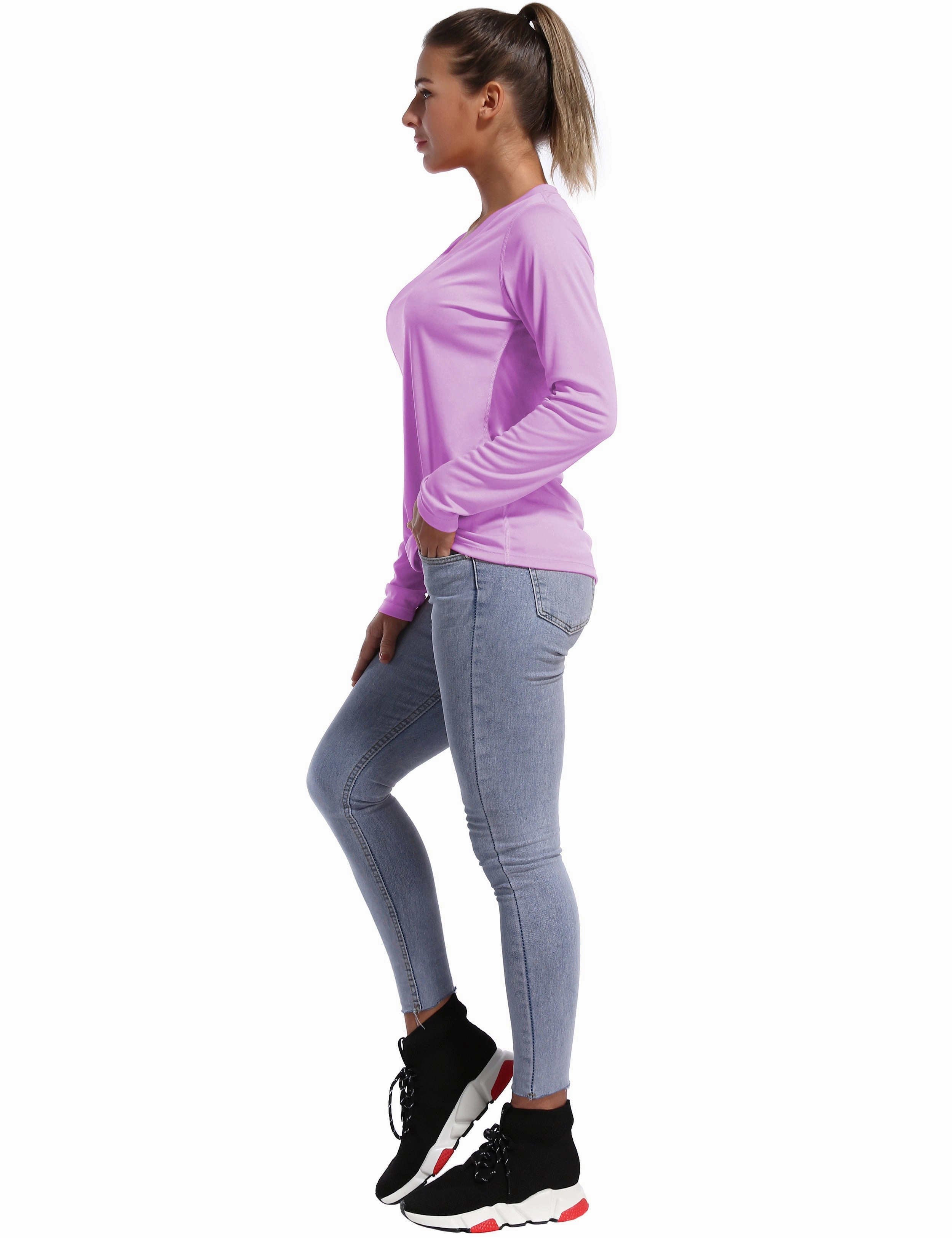 V Neck Long Sleeve Athletic Shirts purple_Tall Size