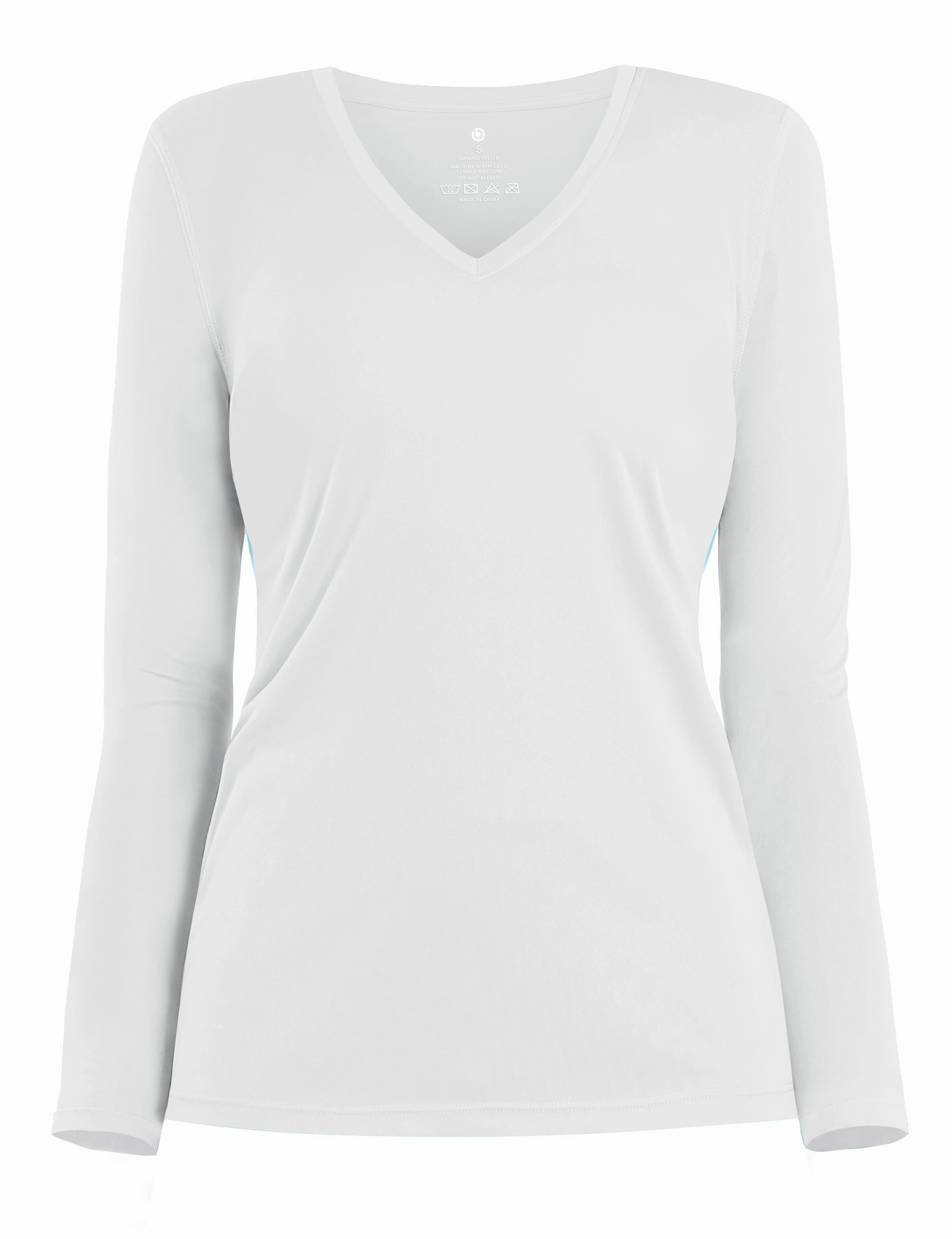 V Neck Long Sleeve Athletic Shirts white_Jogging