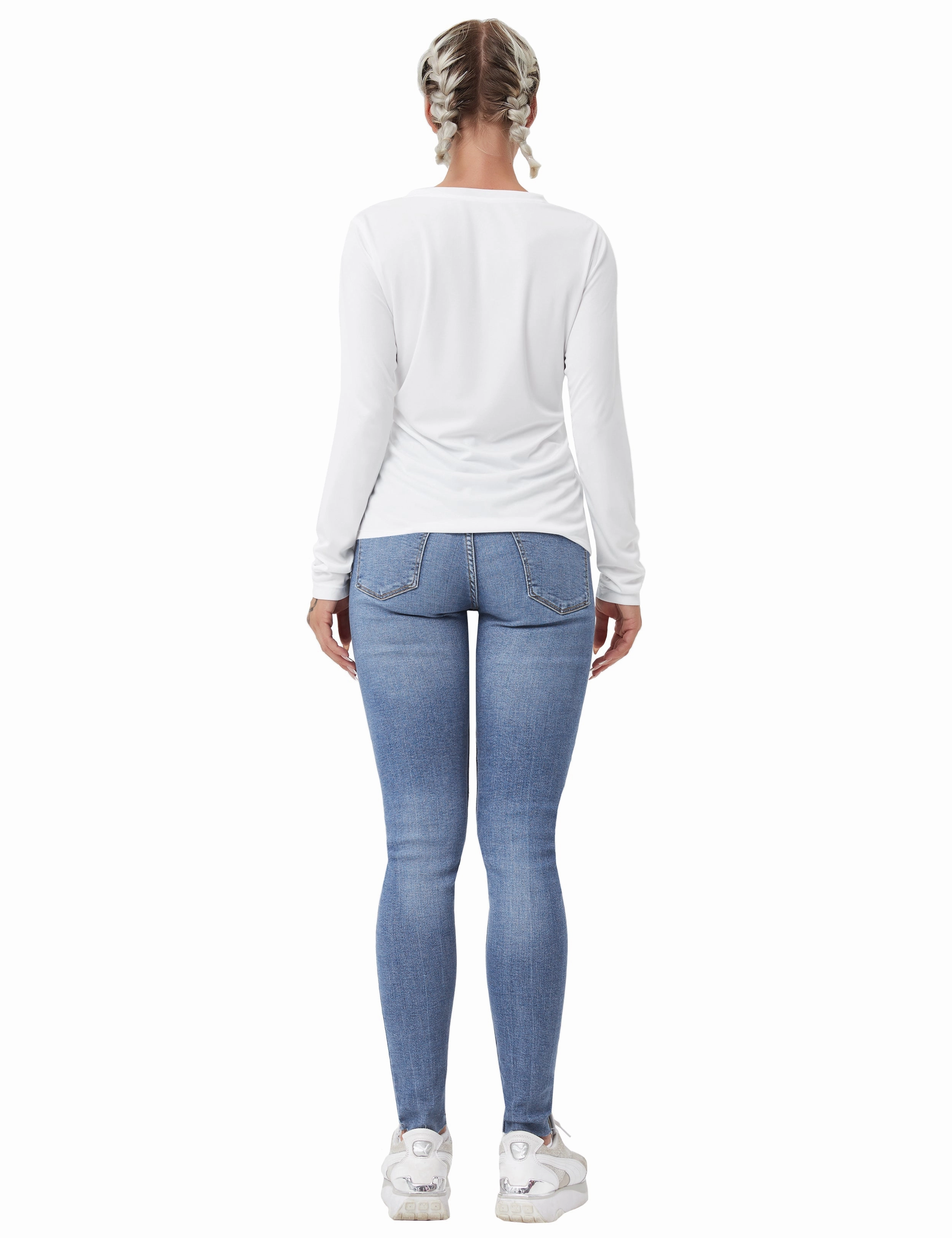 V Neck Long Sleeve Athletic Shirts white_Plus Size
