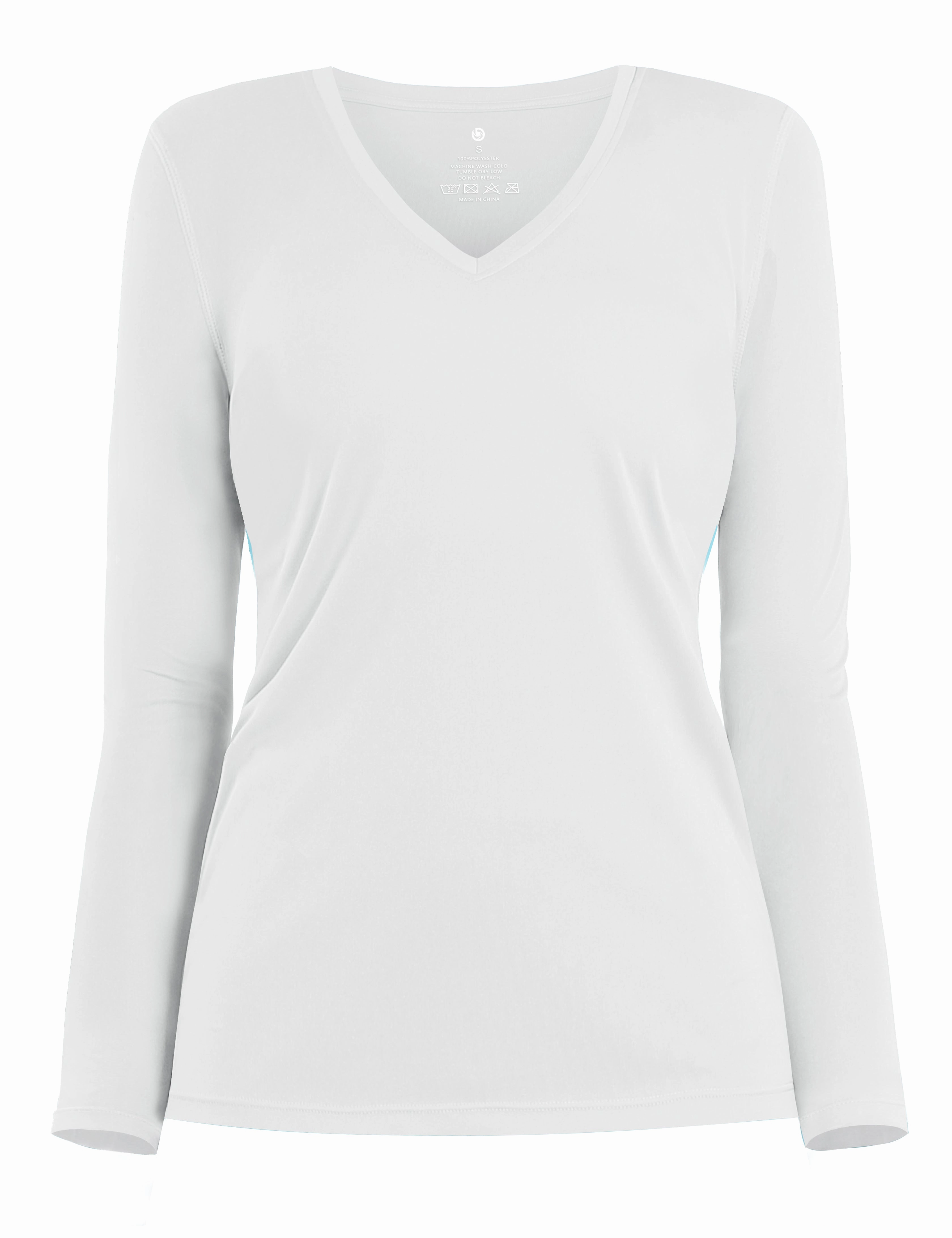 V Neck Long Sleeve Athletic Shirts white_Plus Size