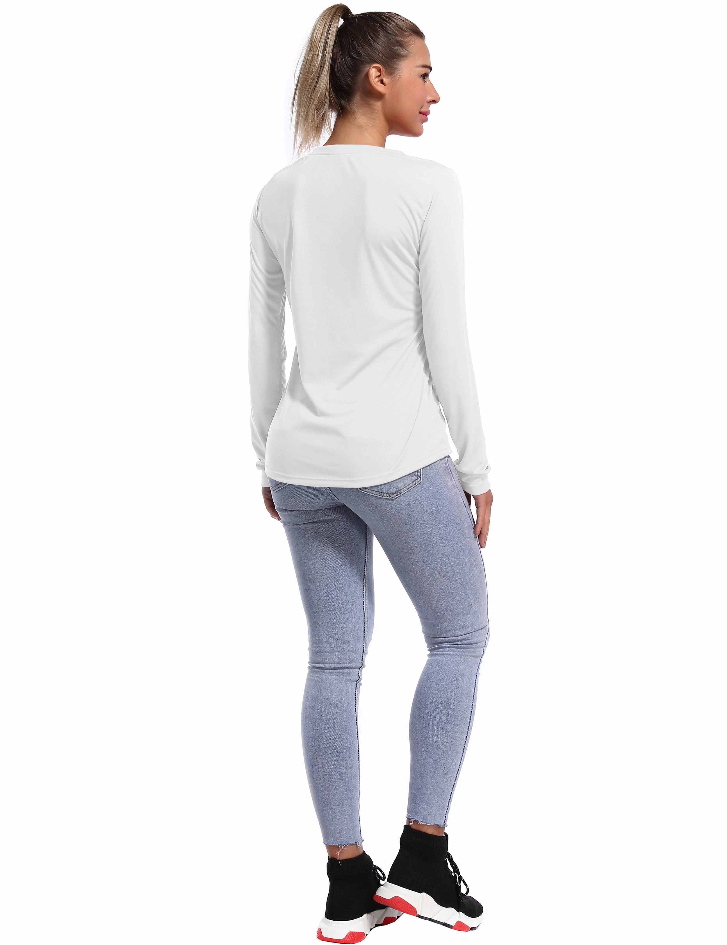 V Neck Long Sleeve Athletic Shirts white_Plus Size