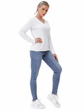 V Neck Long Sleeve Athletic Shirts white_Plus Size