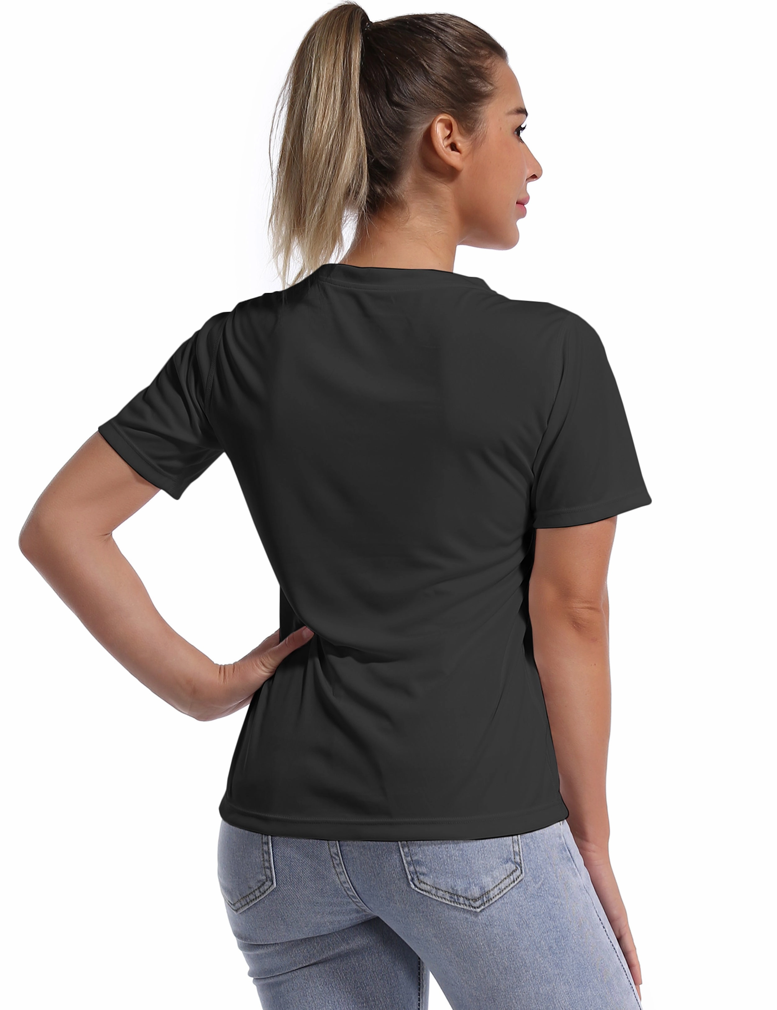 V-Neck Short Sleeve Athletic Shirts black_Plus Size