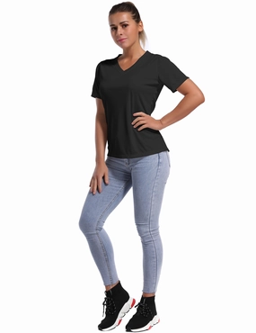 V-Neck Short Sleeve Athletic Shirts black_Plus Size