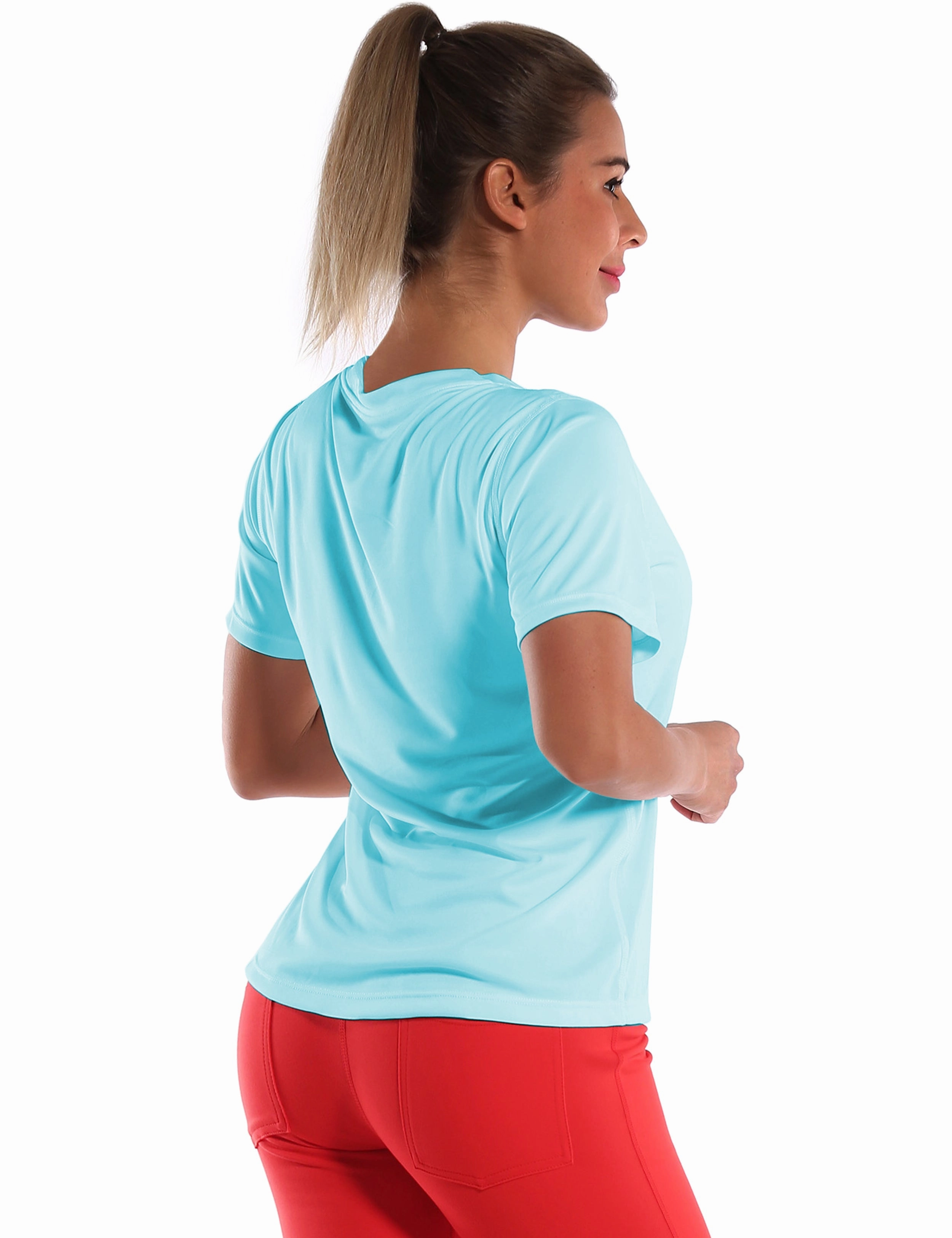 V-Neck Short Sleeve Athletic Shirts blue_Biking