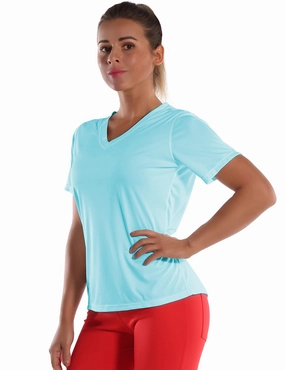V-Neck Short Sleeve Athletic Shirts blue_Biking