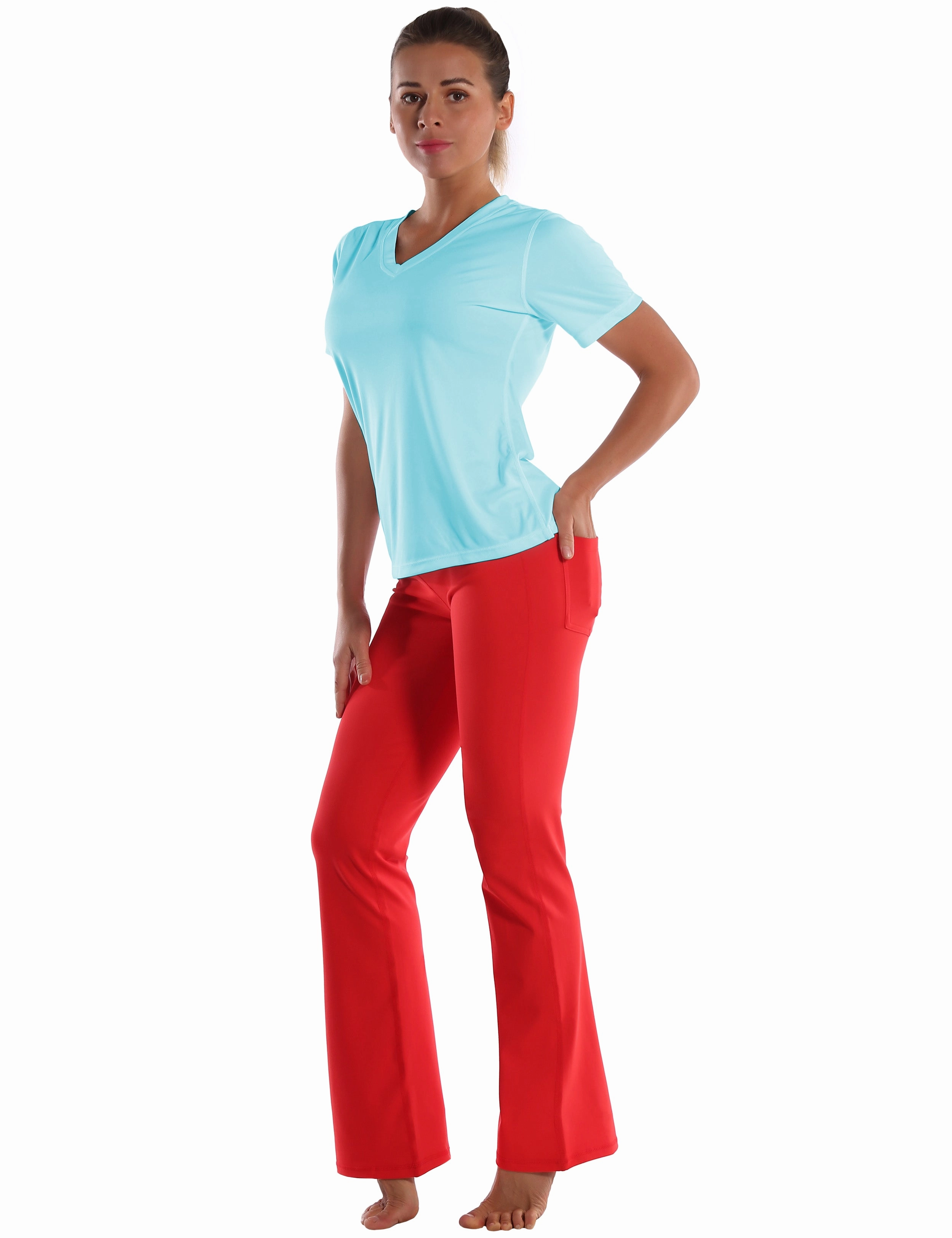 V-Neck Short Sleeve Athletic Shirts blue_Biking
