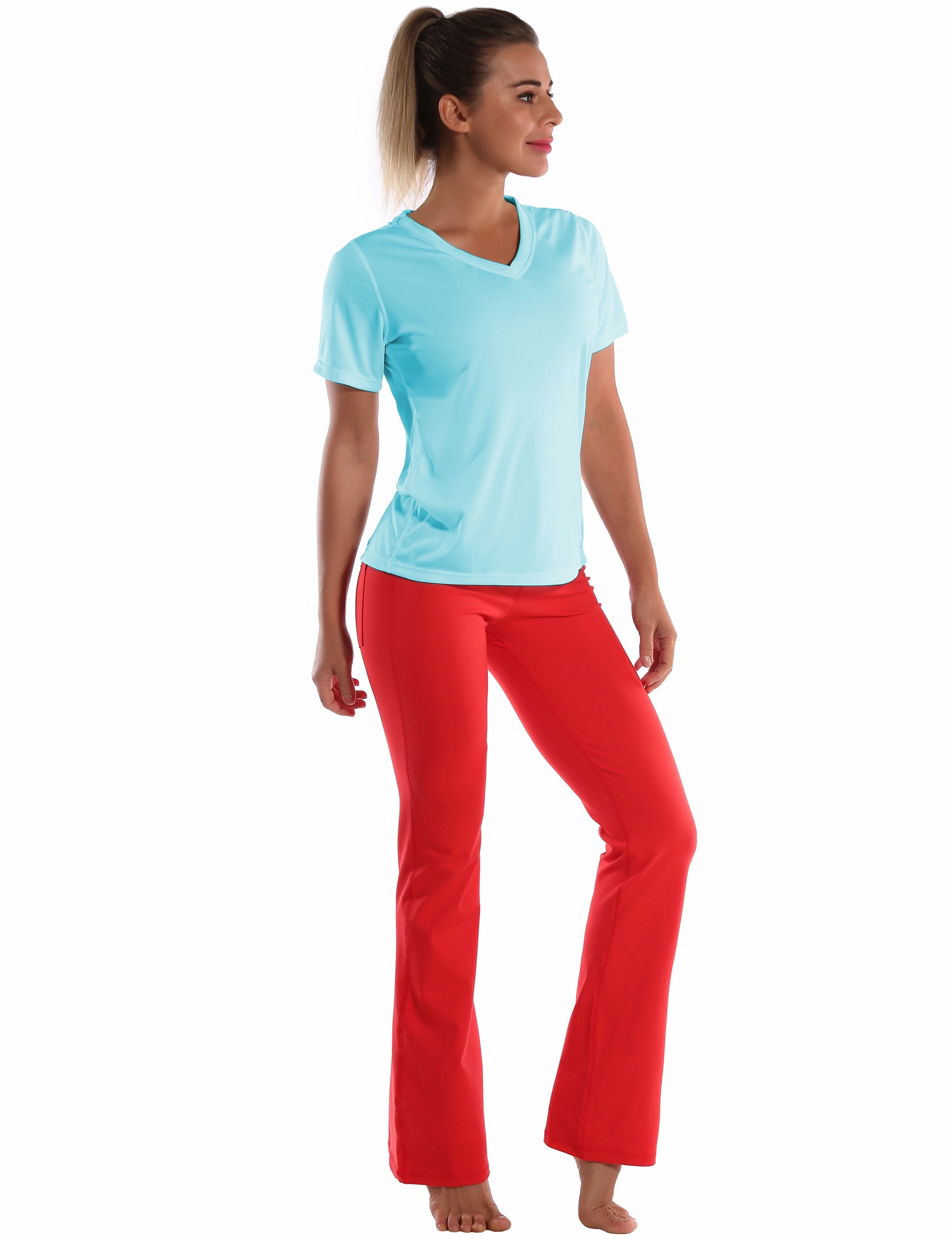 V-Neck Short Sleeve Athletic Shirts blue_Gym