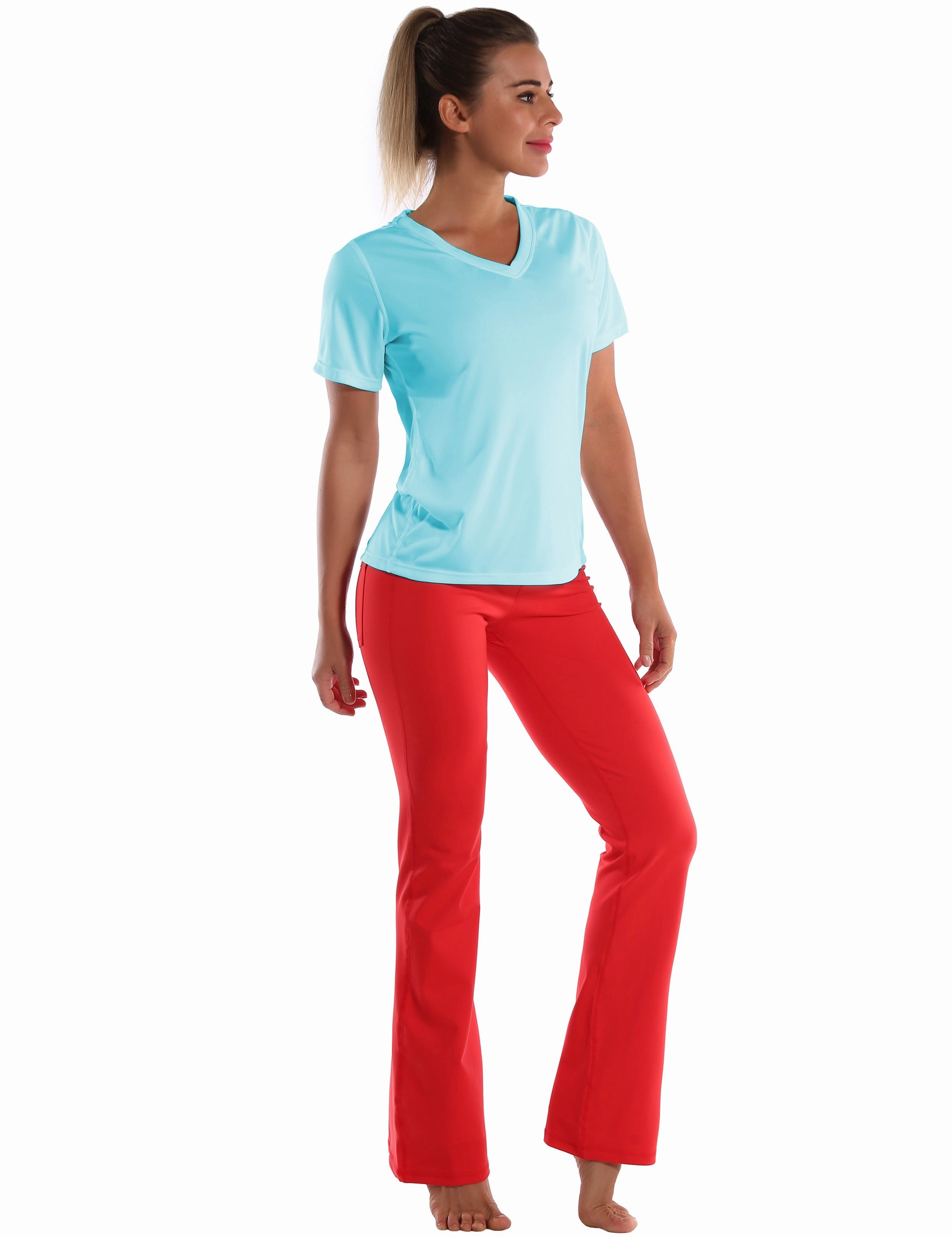 V-Neck Short Sleeve Athletic Shirts blue_Jogging