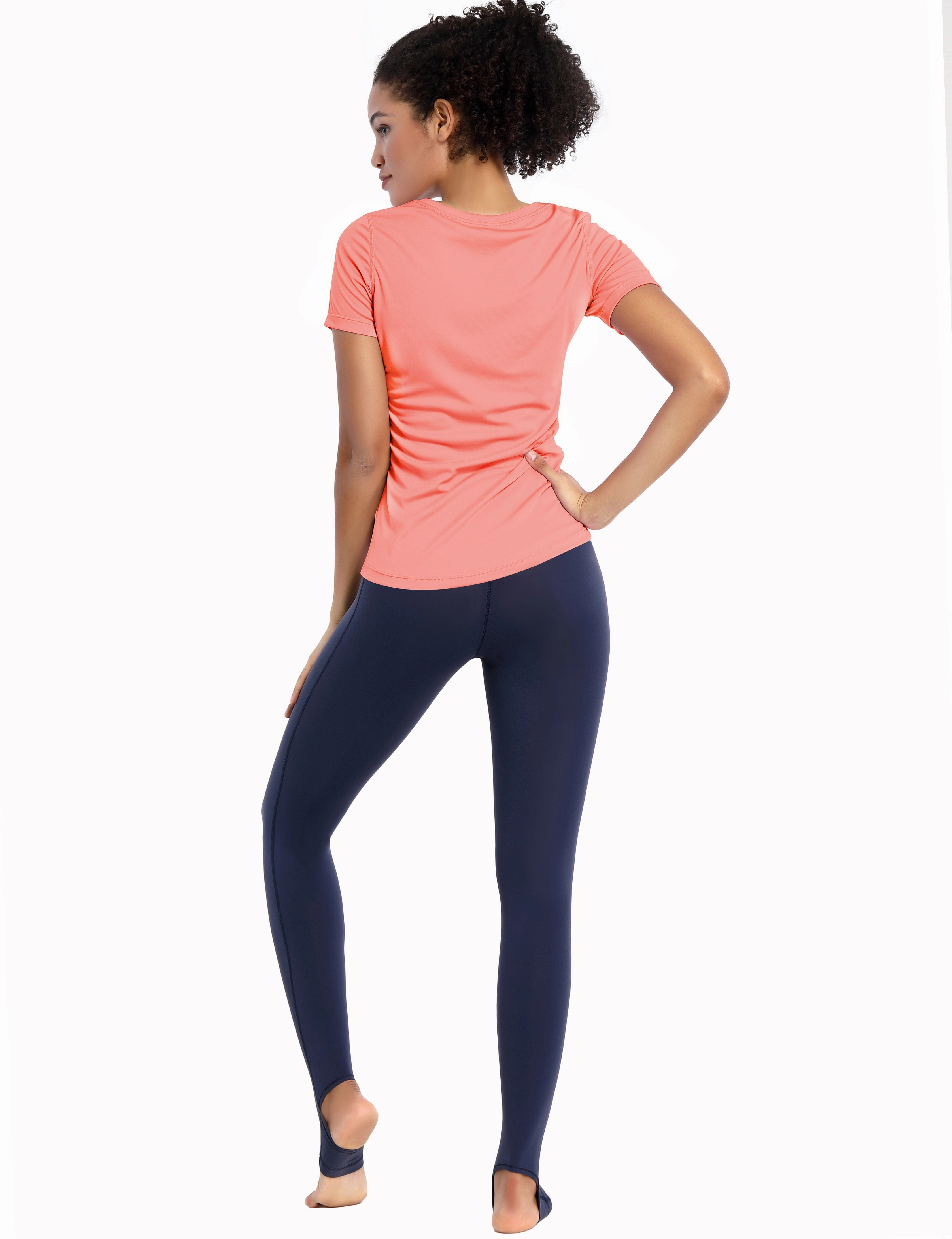 V-Neck Short Sleeve Athletic Shirts coral_Gym