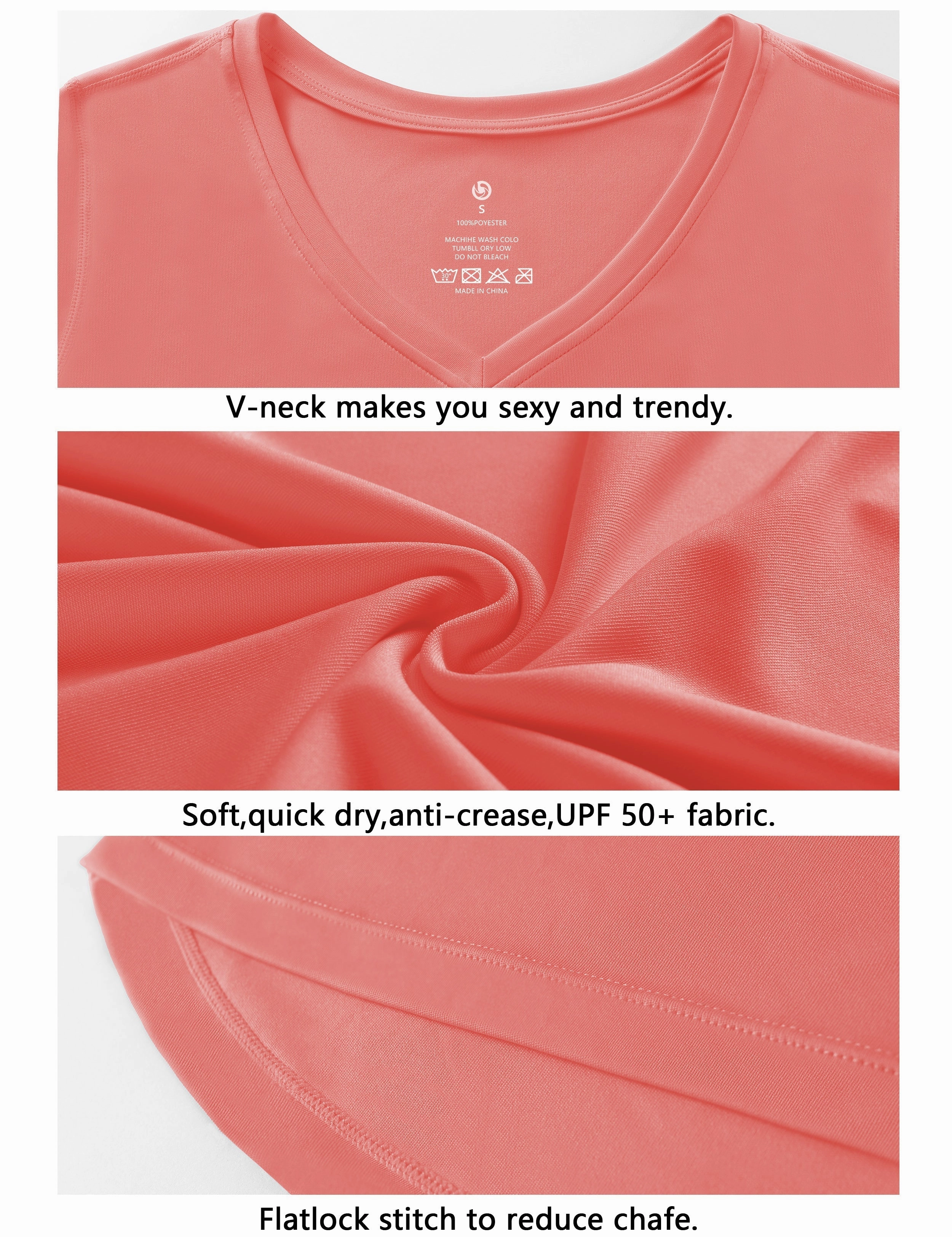 V-Neck Short Sleeve Athletic Shirts coral_Tall Size