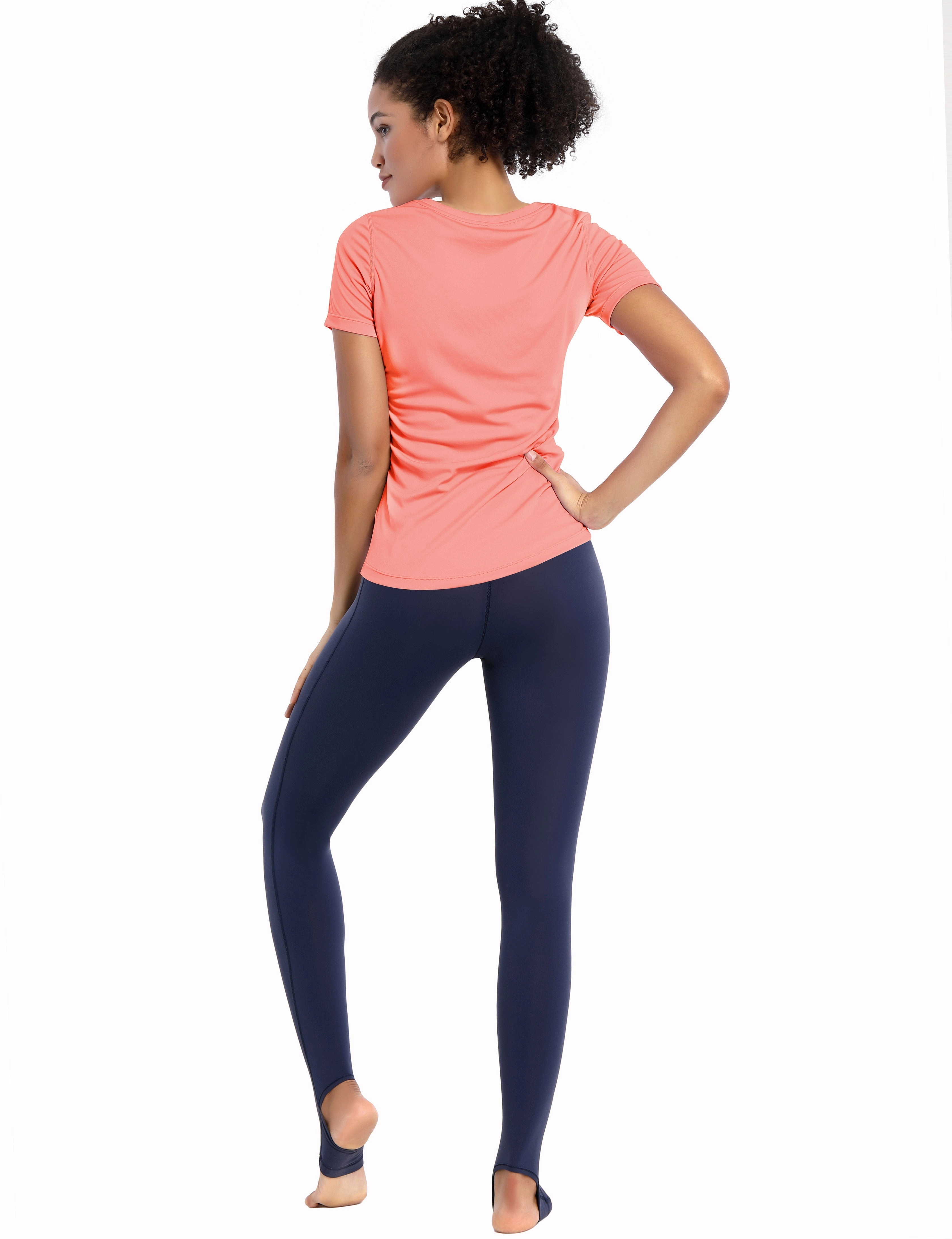 V-Neck Short Sleeve Athletic Shirts coral_Tall Size