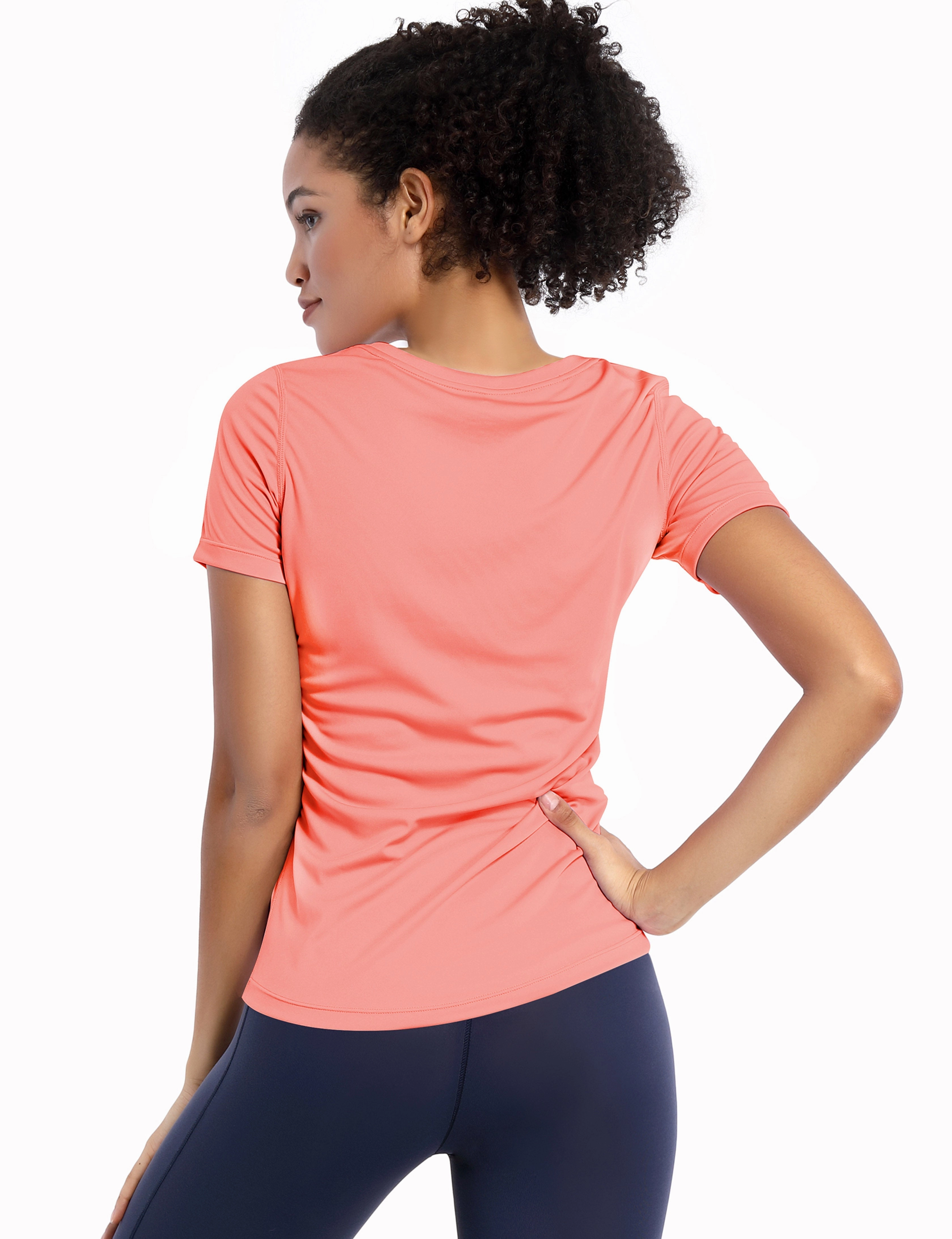 V-Neck Short Sleeve Athletic Shirts coral_Tall Size