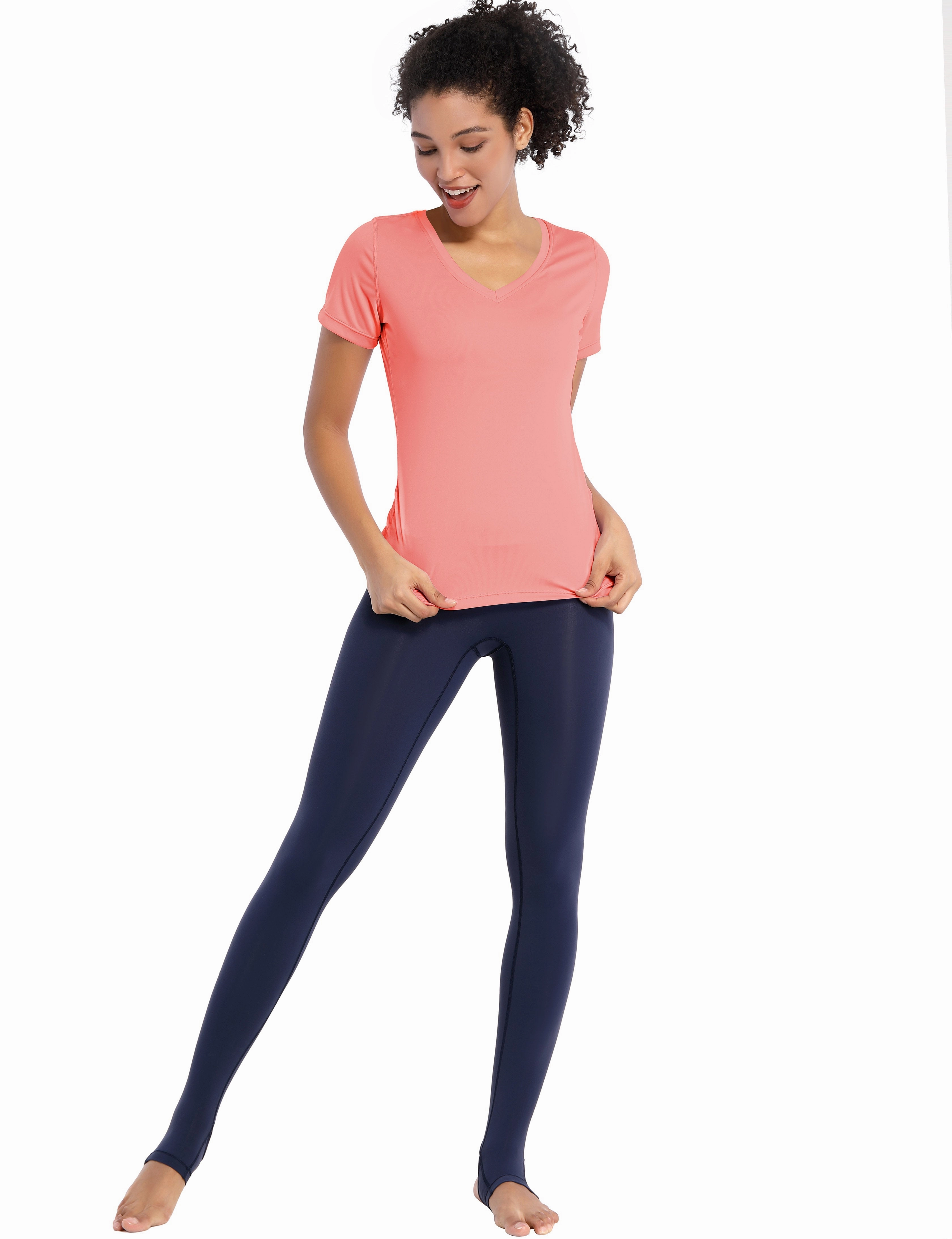 V-Neck Short Sleeve Athletic Shirts coral_Tall Size