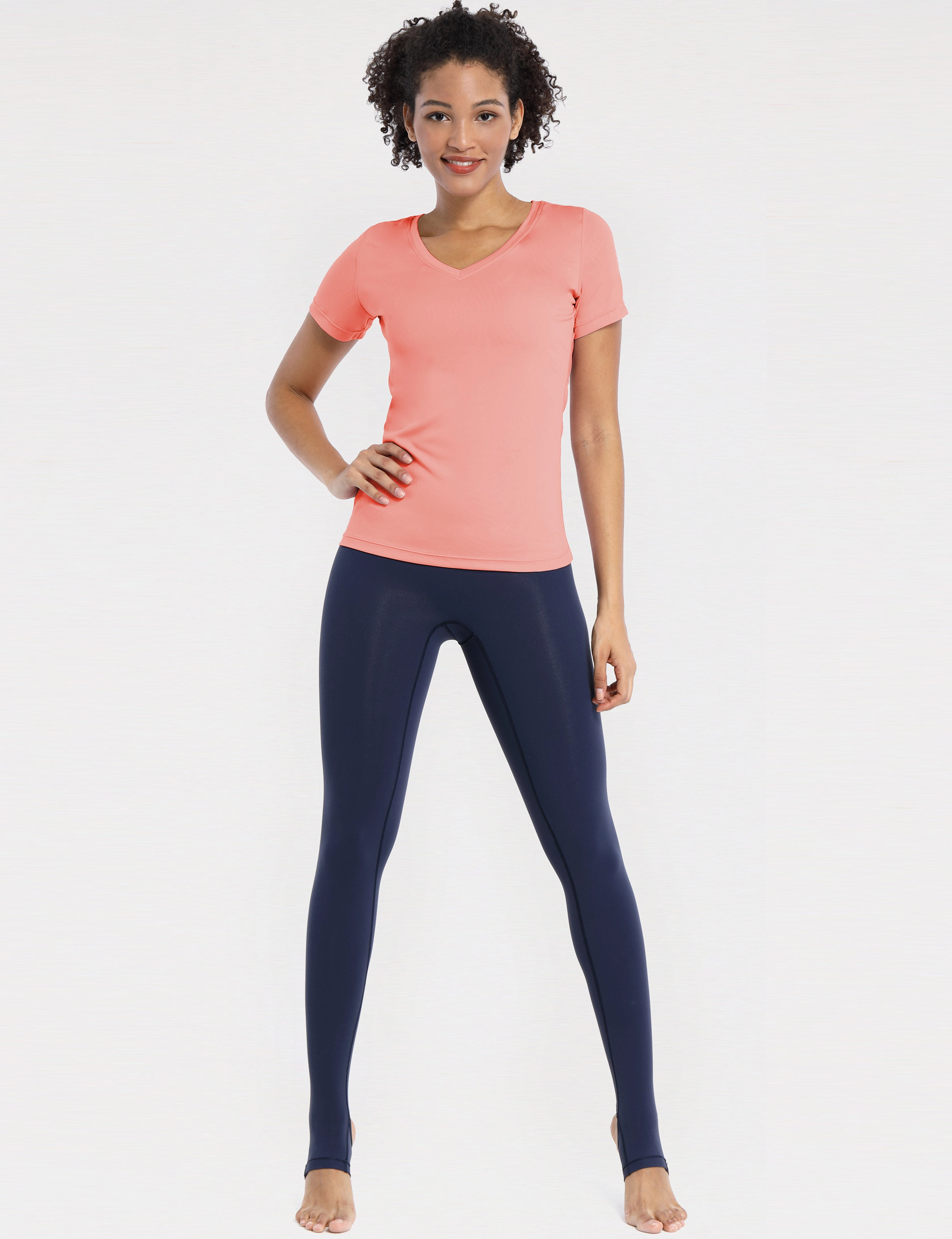 V-Neck Short Sleeve Athletic Shirts coral_Tall Size