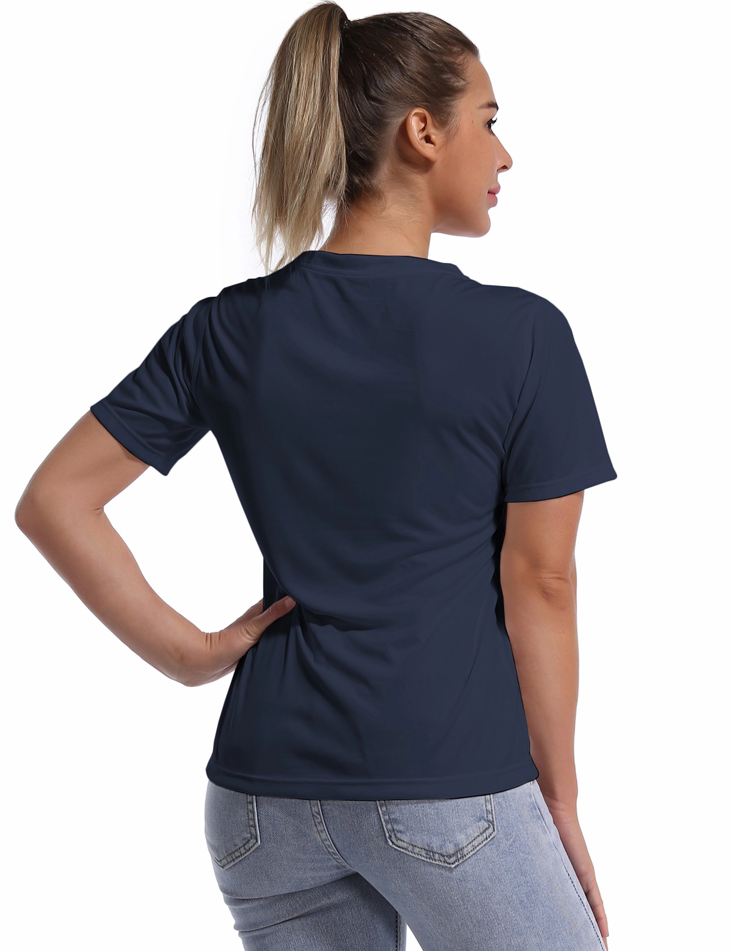 V-Neck Short Sleeve Athletic Shirts darknavy_Plus Size