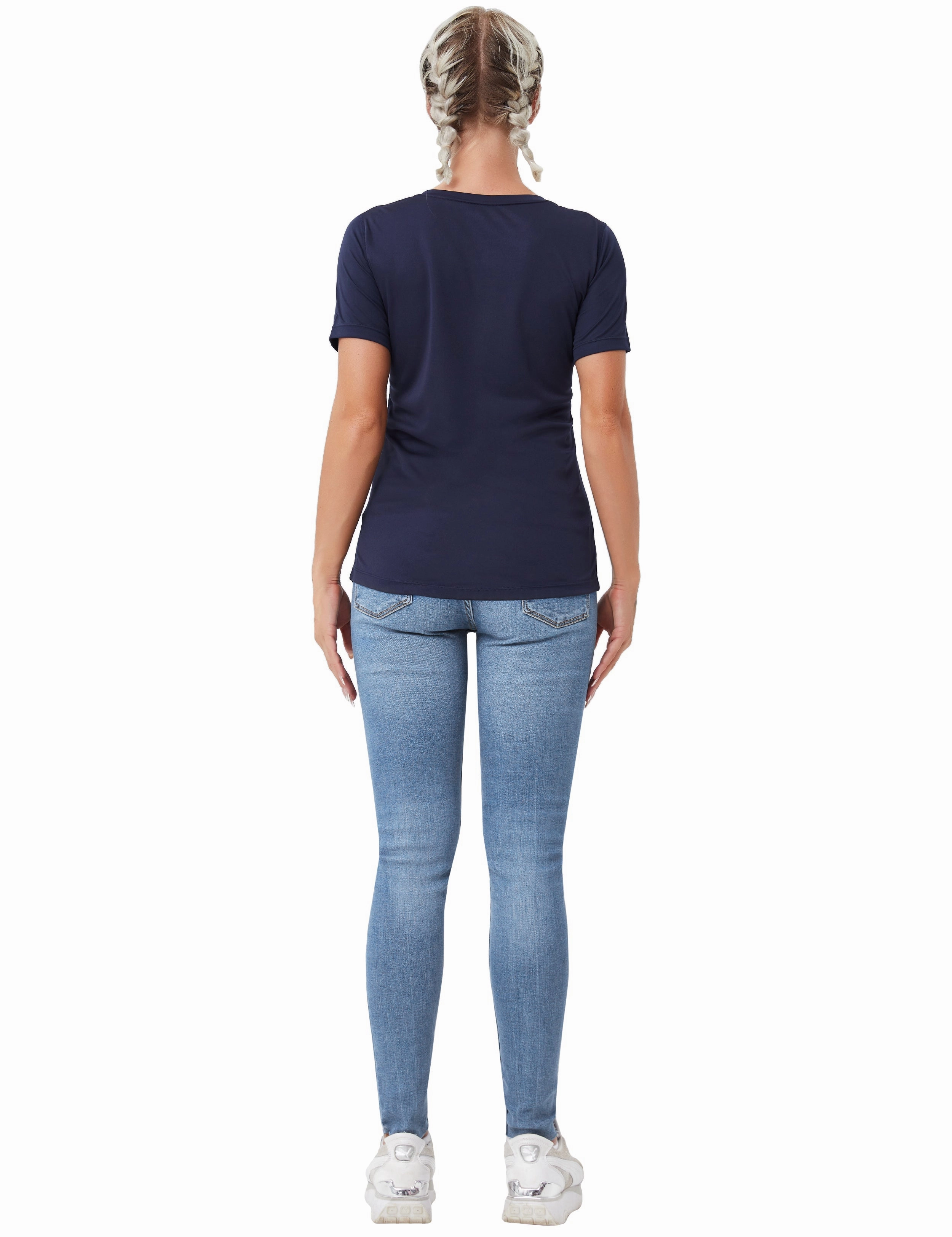 V-Neck Short Sleeve Athletic Shirts darknavy_Plus Size