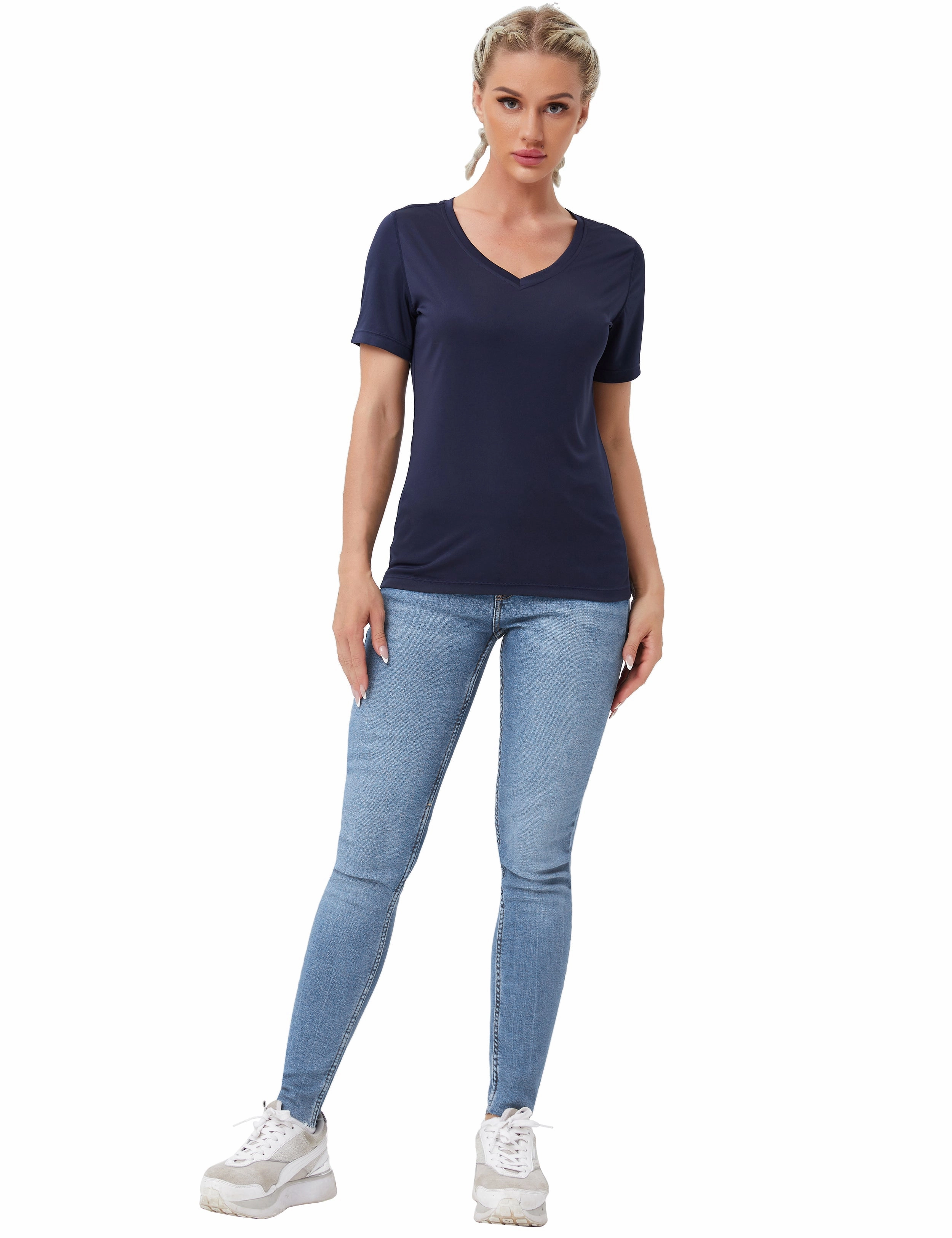 V-Neck Short Sleeve Athletic Shirts darknavy_Tall Size