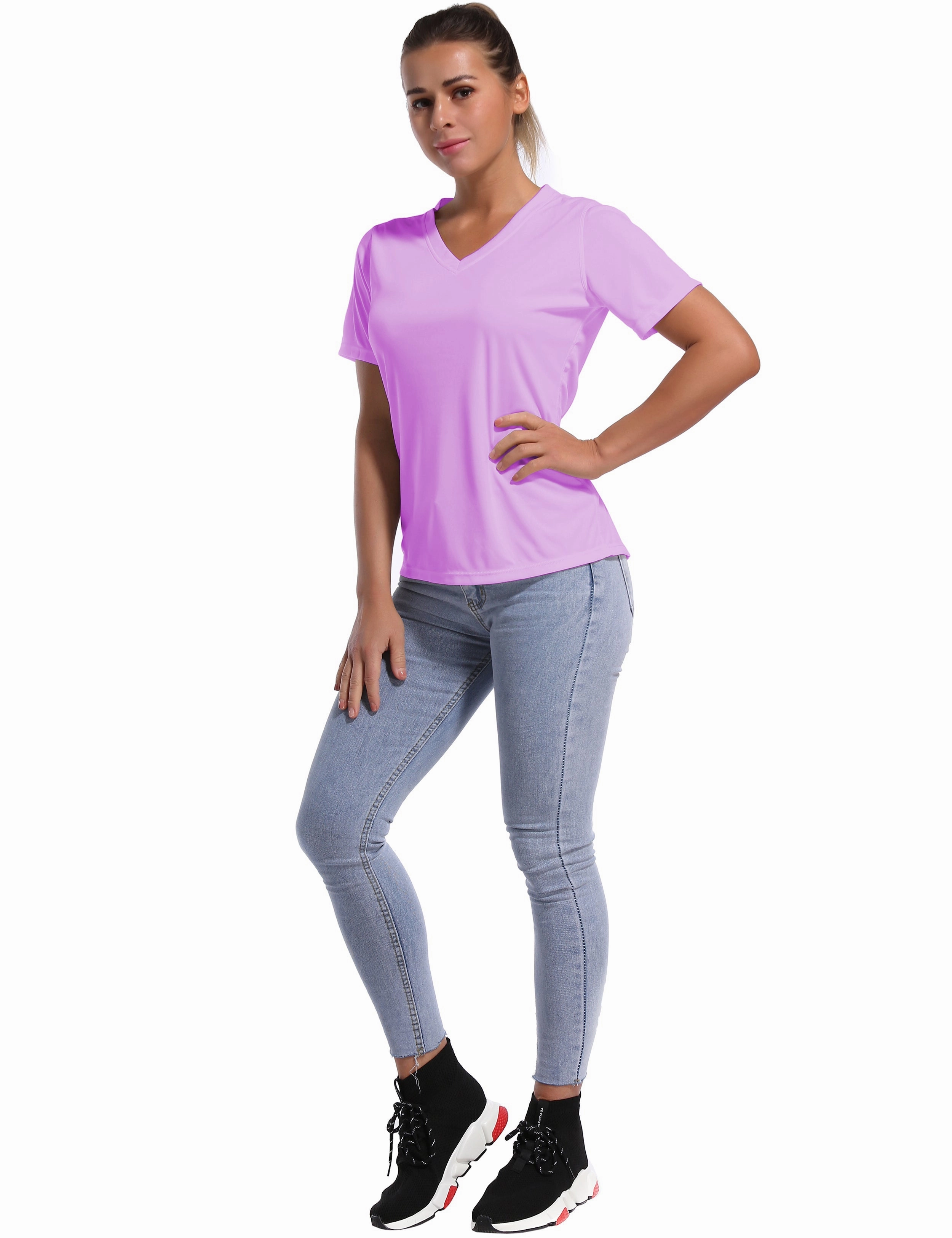 V-Neck Short Sleeve Athletic Shirts purple_Jogging