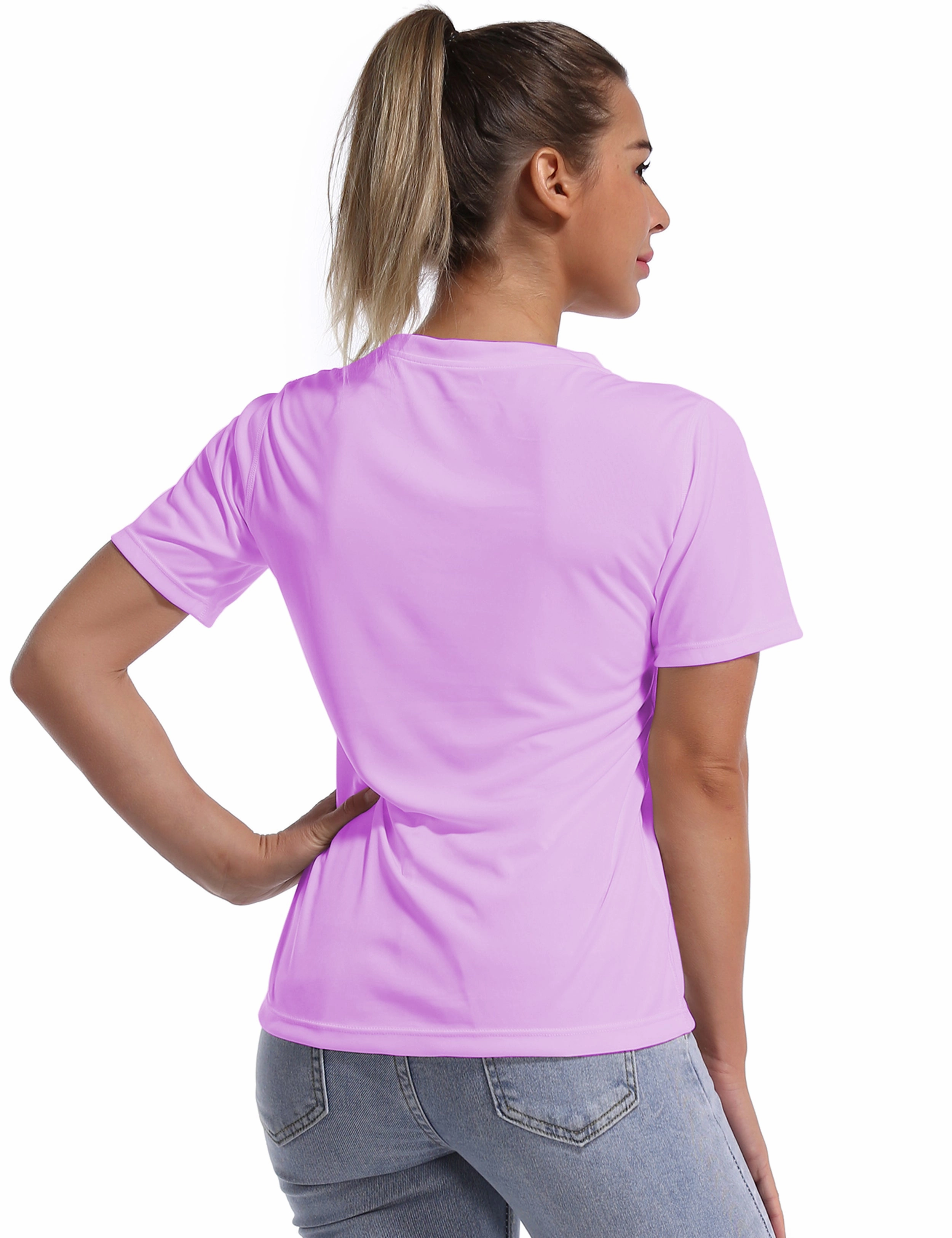 V-Neck Short Sleeve Athletic Shirts purple_Jogging