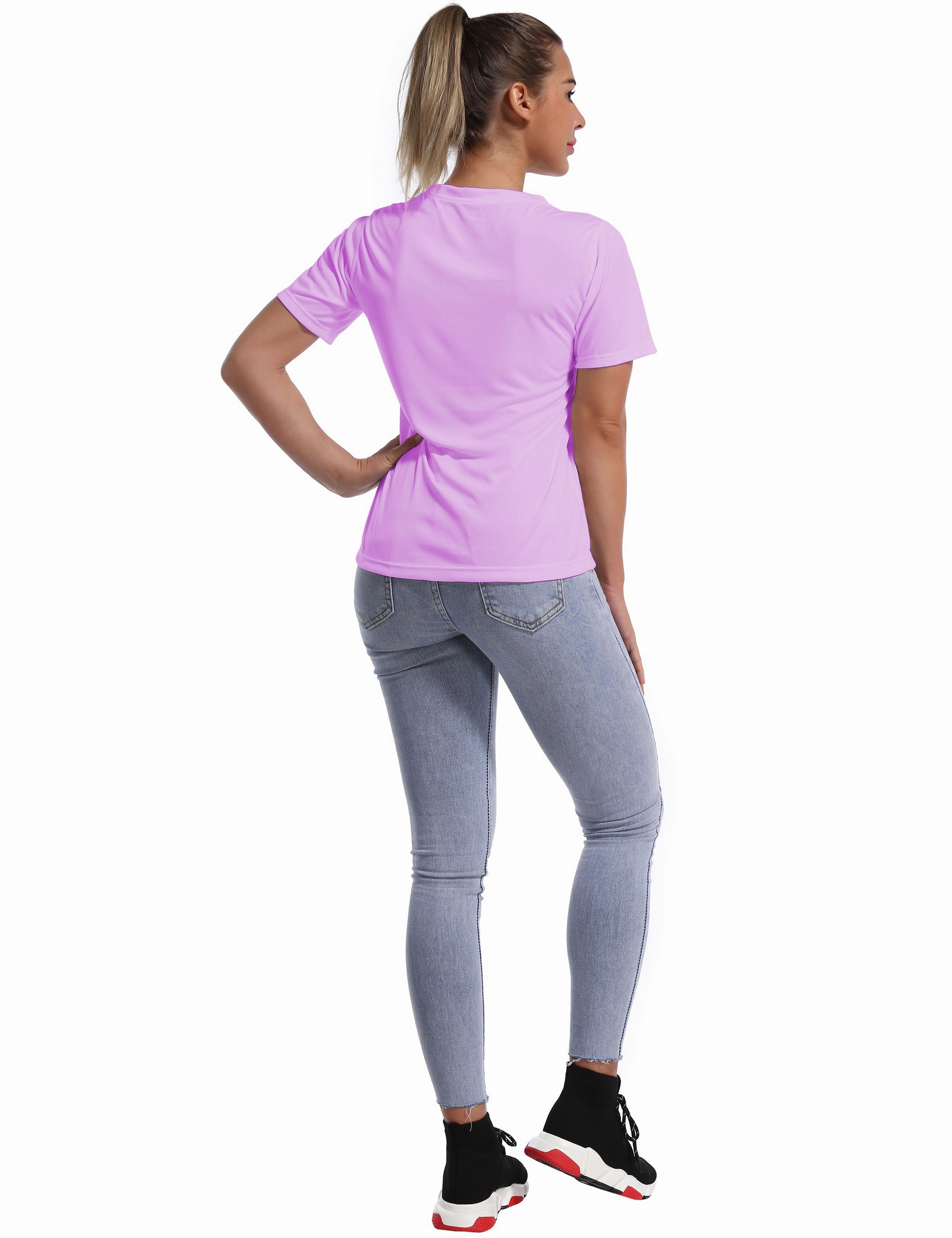 V-Neck Short Sleeve Athletic Shirts purple_Plus Size