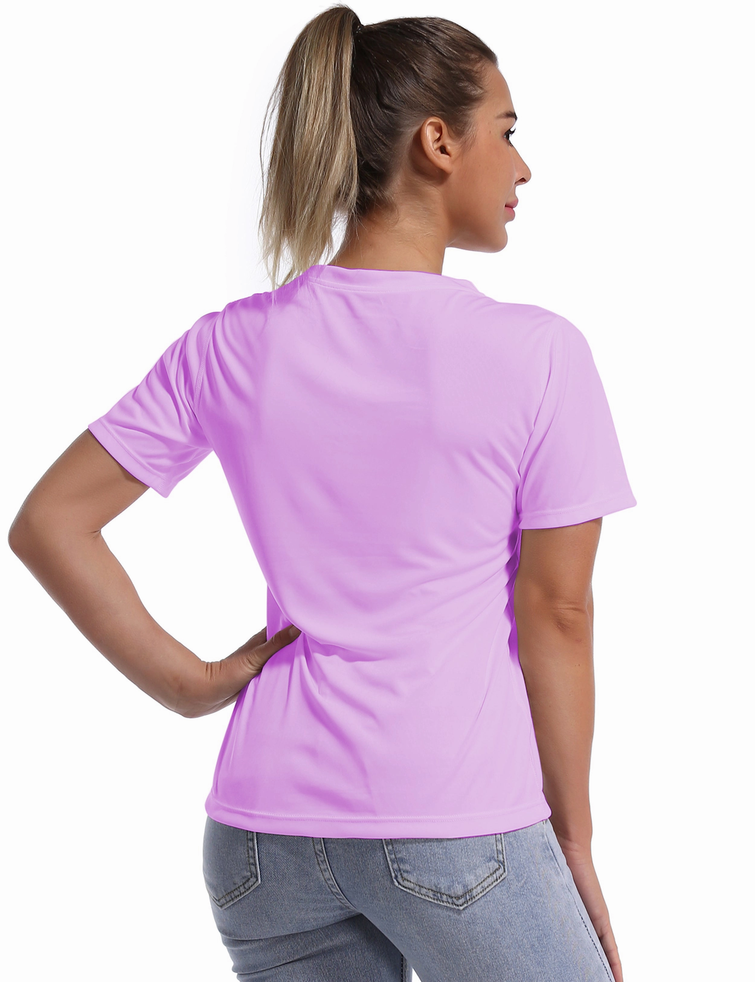 V-Neck Short Sleeve Athletic Shirts purple_Plus Size