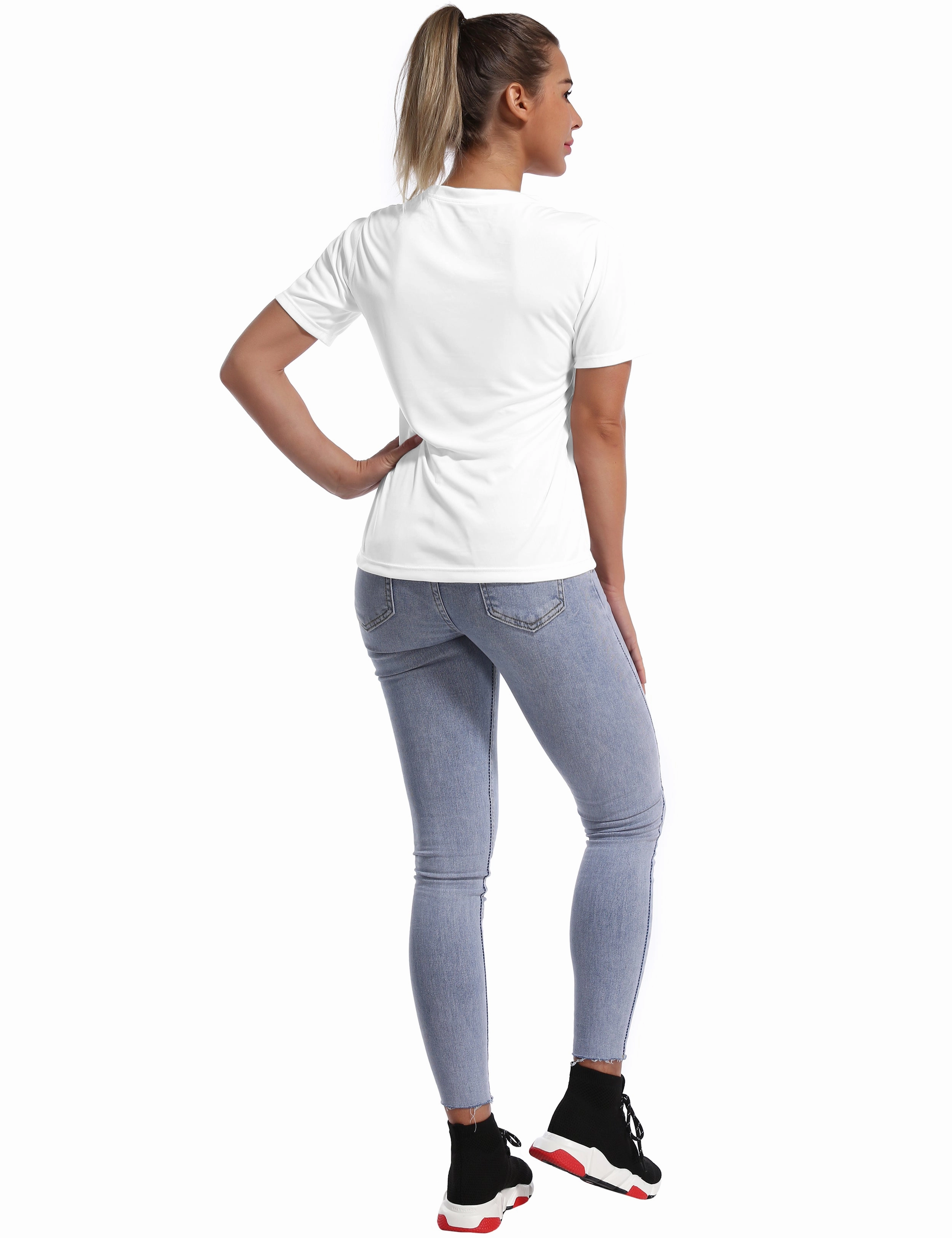 V-Neck Short Sleeve Athletic Shirts white_Plus Size