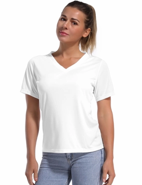 V-Neck Short Sleeve Athletic Shirts white_Plus Size