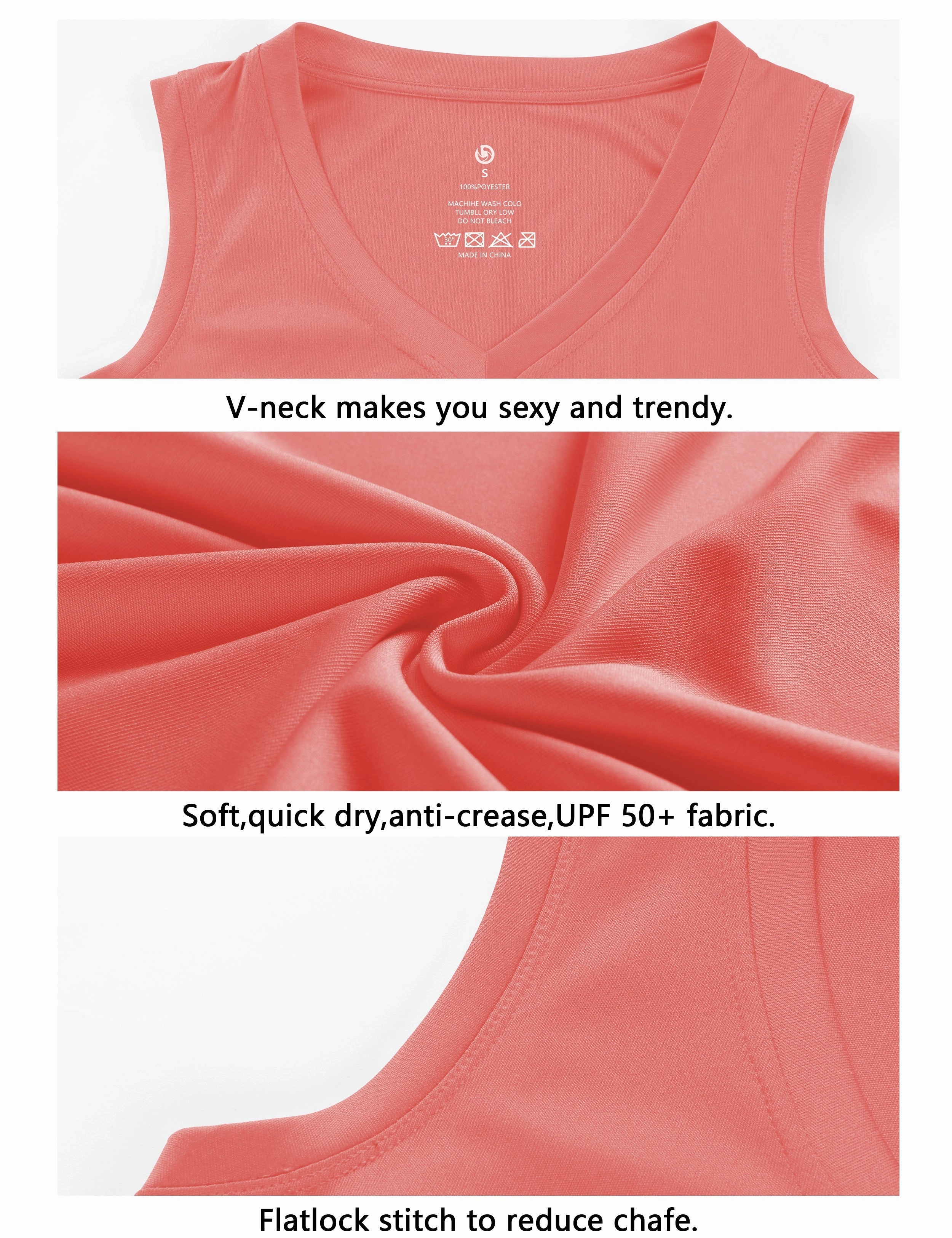 V Neck Sleeveless Athletic Shirts coral_Biking