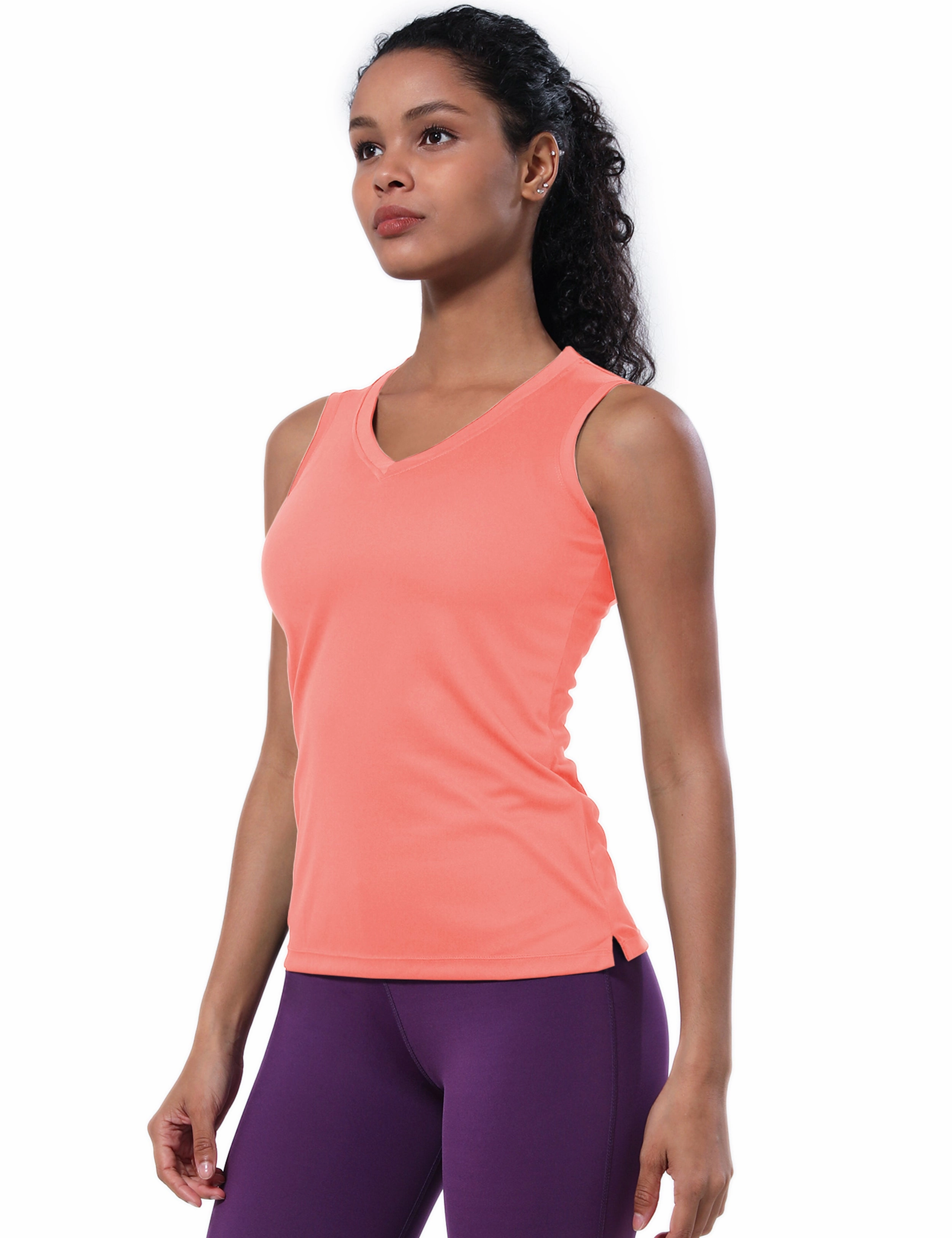 V Neck Sleeveless Athletic Shirts coral_Jogging