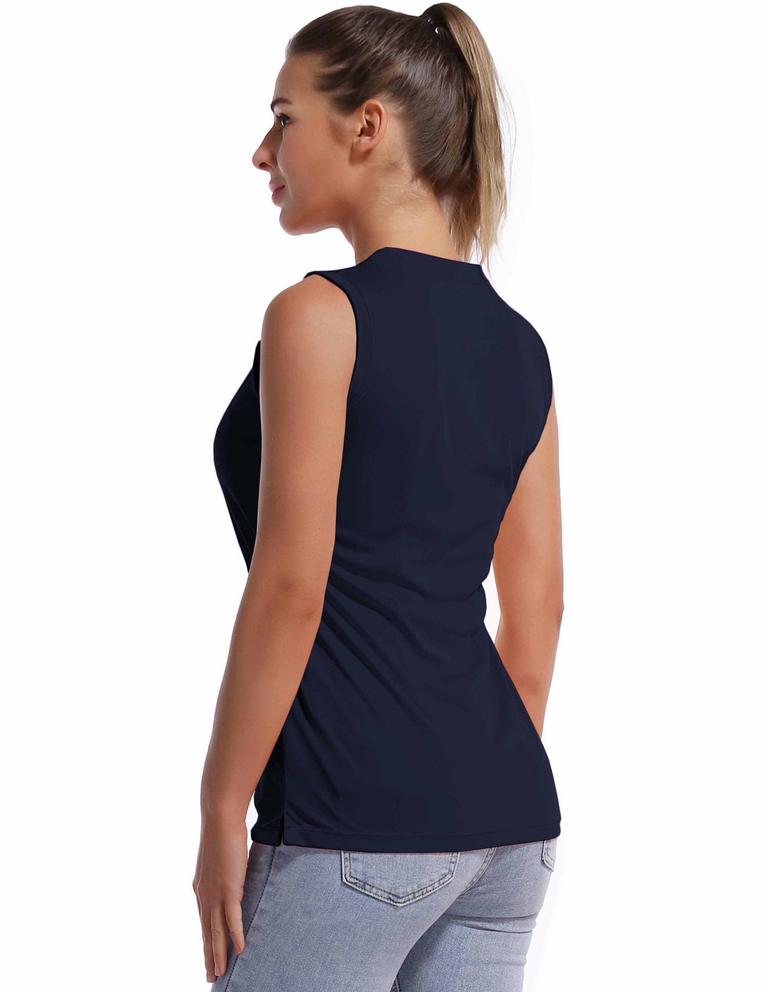 V Neck Sleeveless Athletic Shirts darknavy_Biking