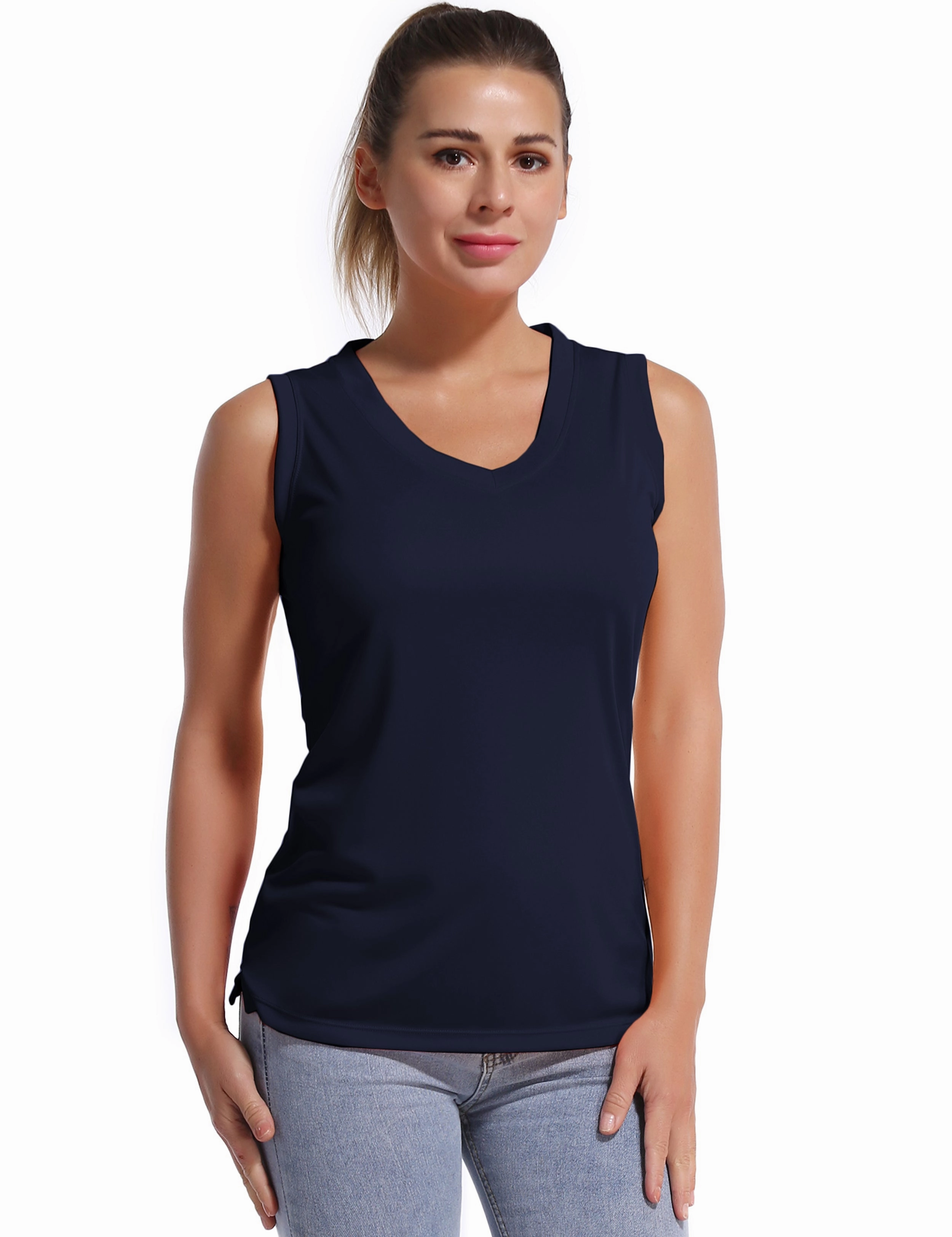 V Neck Sleeveless Athletic Shirts darknavy_Pilates