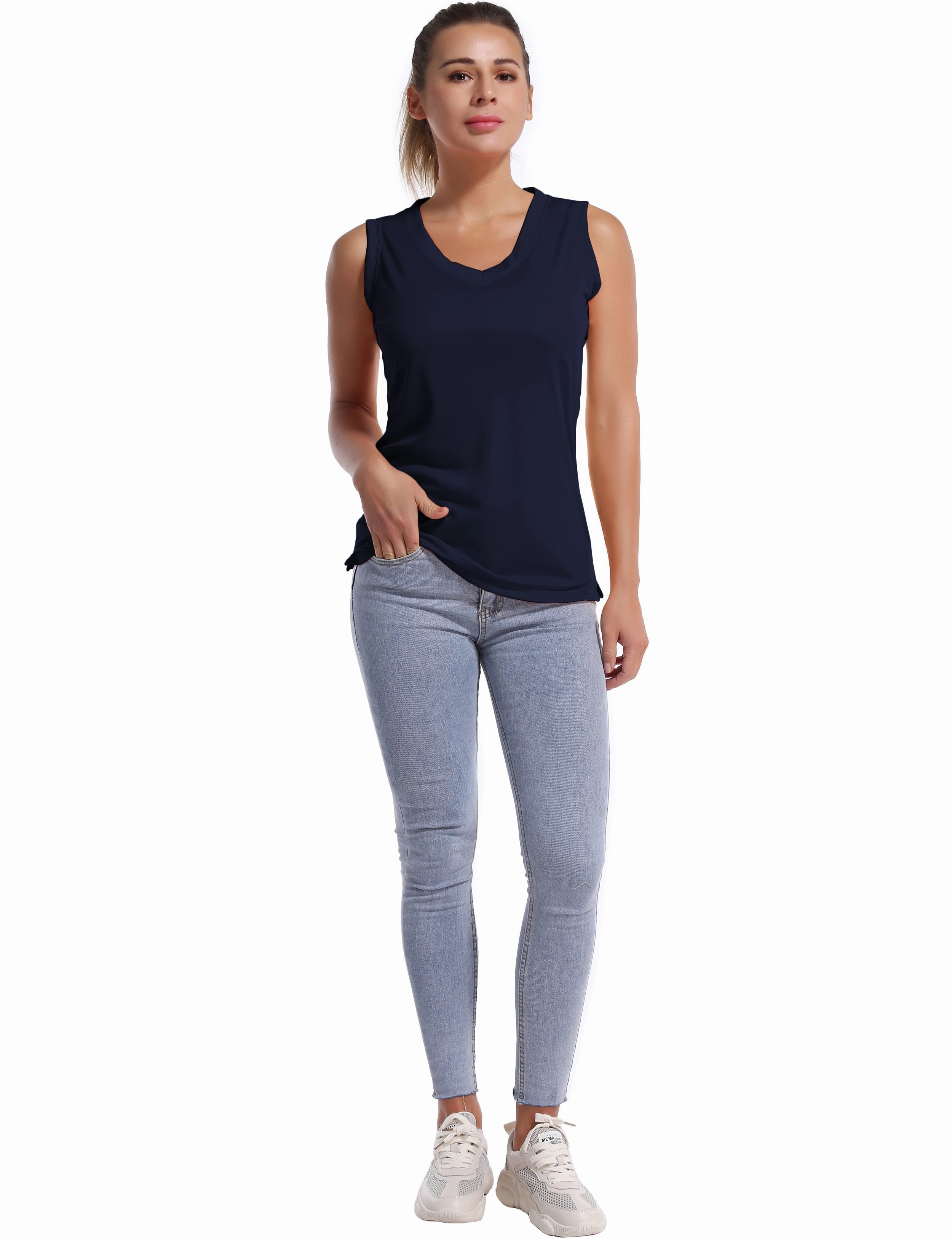 V Neck Sleeveless Athletic Shirts darknavy_Tall Size