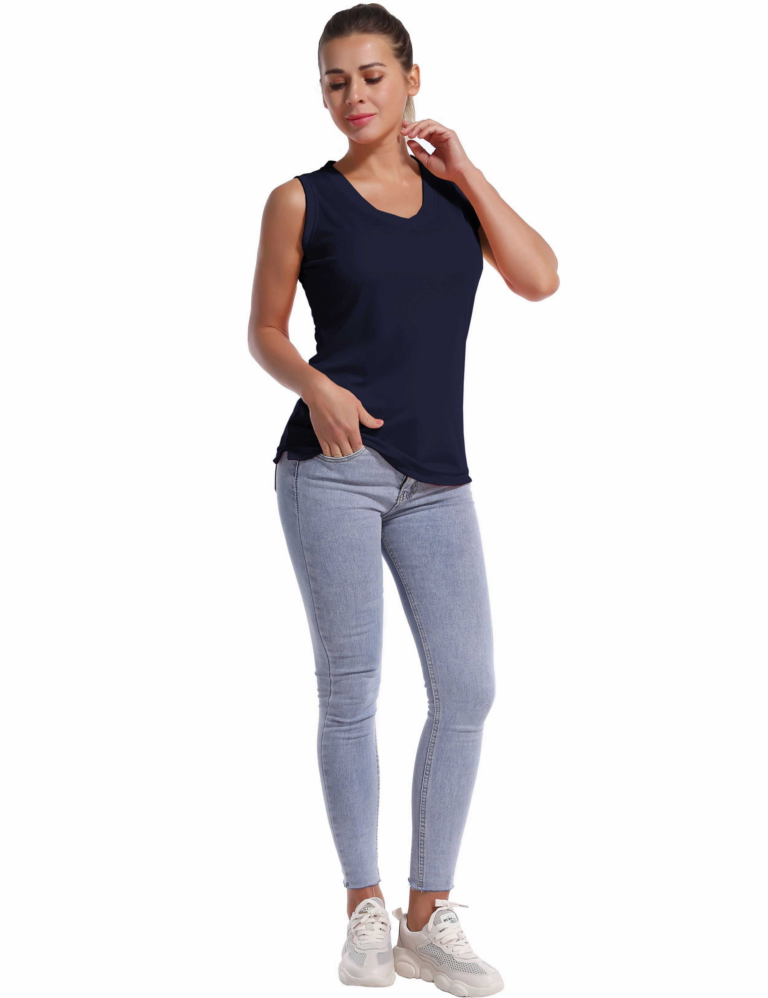 V Neck Sleeveless Athletic Shirts darknavy_Tall Size