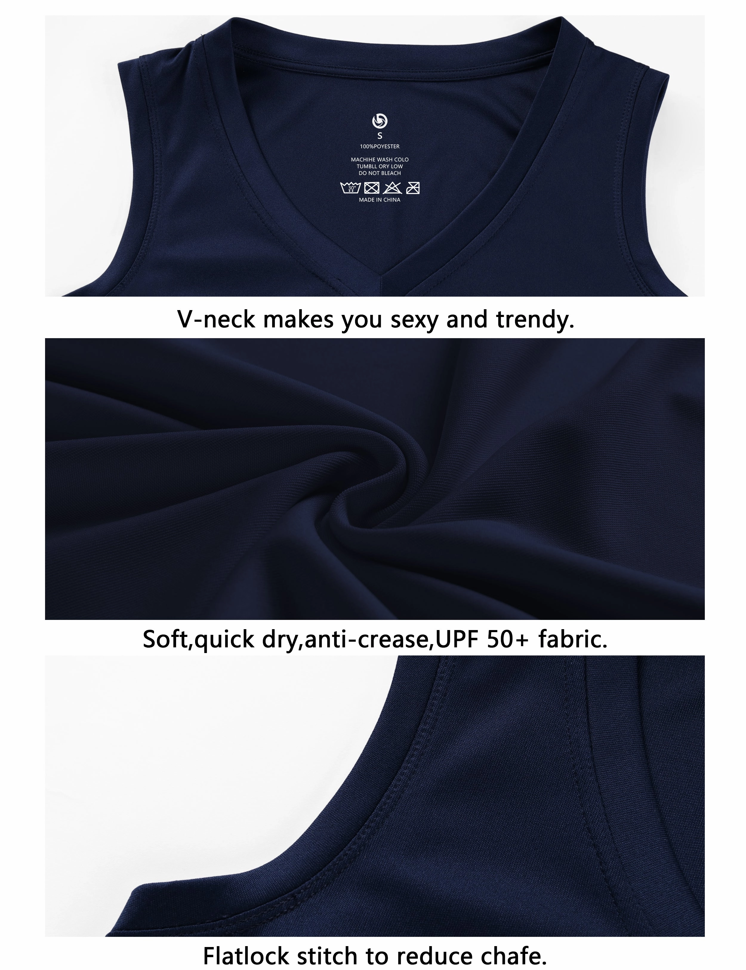V Neck Sleeveless Athletic Shirts darknavy_Tall Size