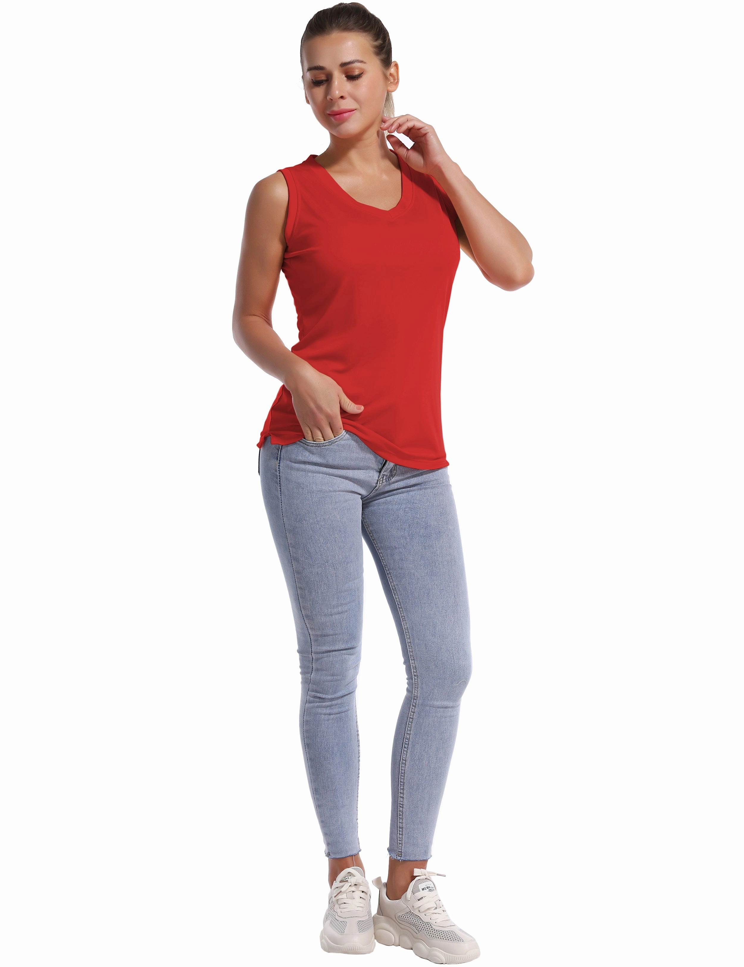 V Neck Sleeveless Athletic Shirts red_Golf