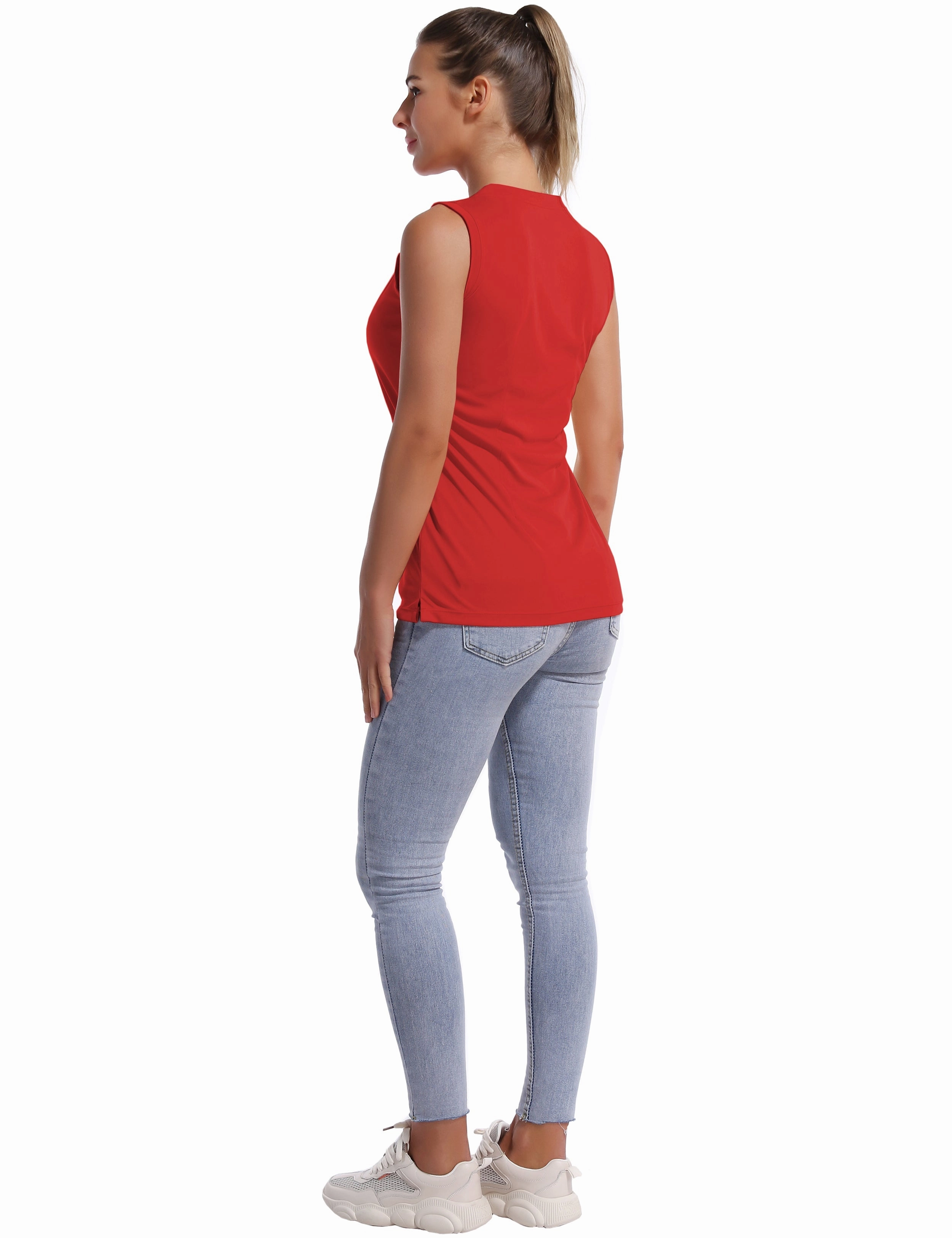 V Neck Sleeveless Athletic Shirts red_Gym