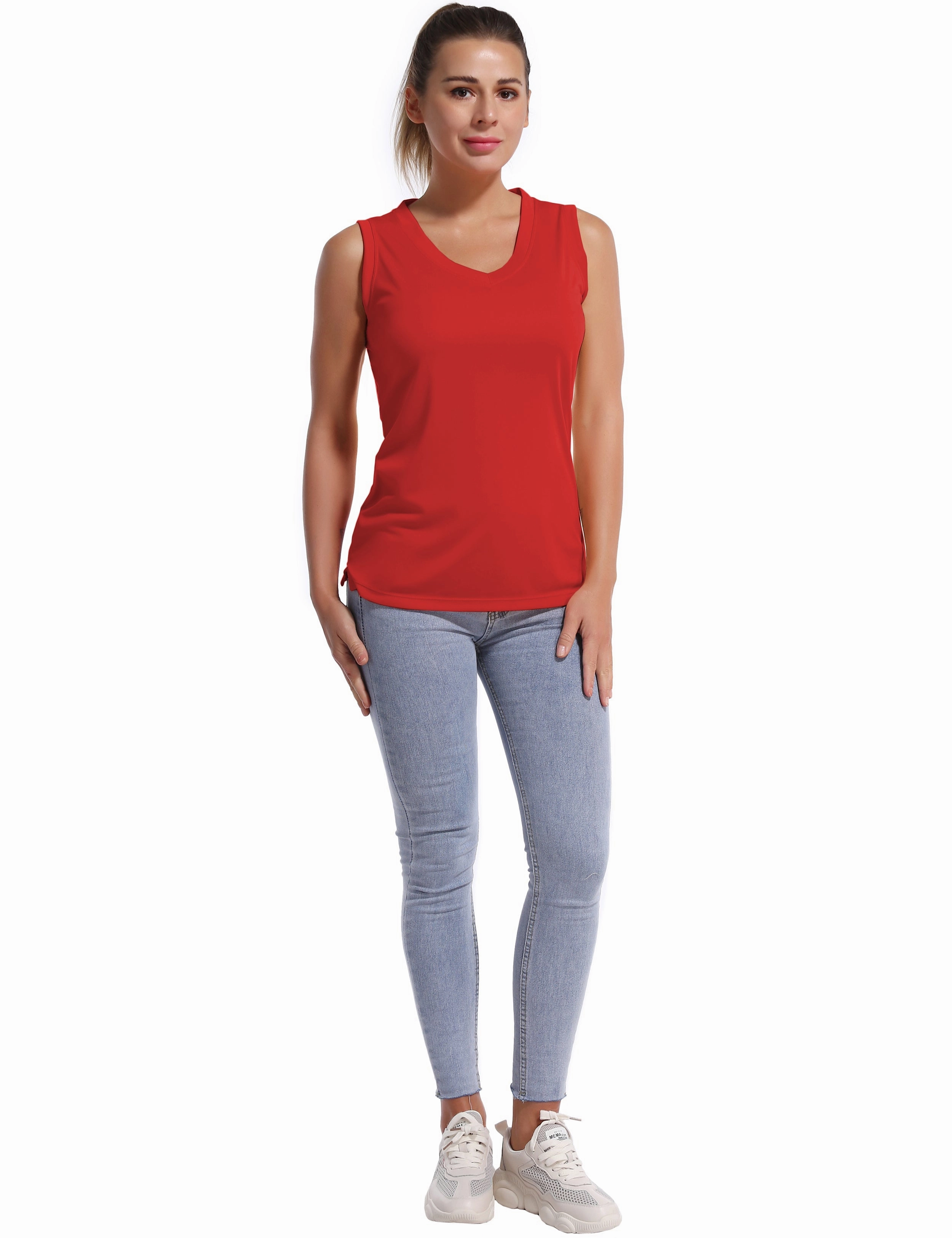 V Neck Sleeveless Athletic Shirts red_Gym